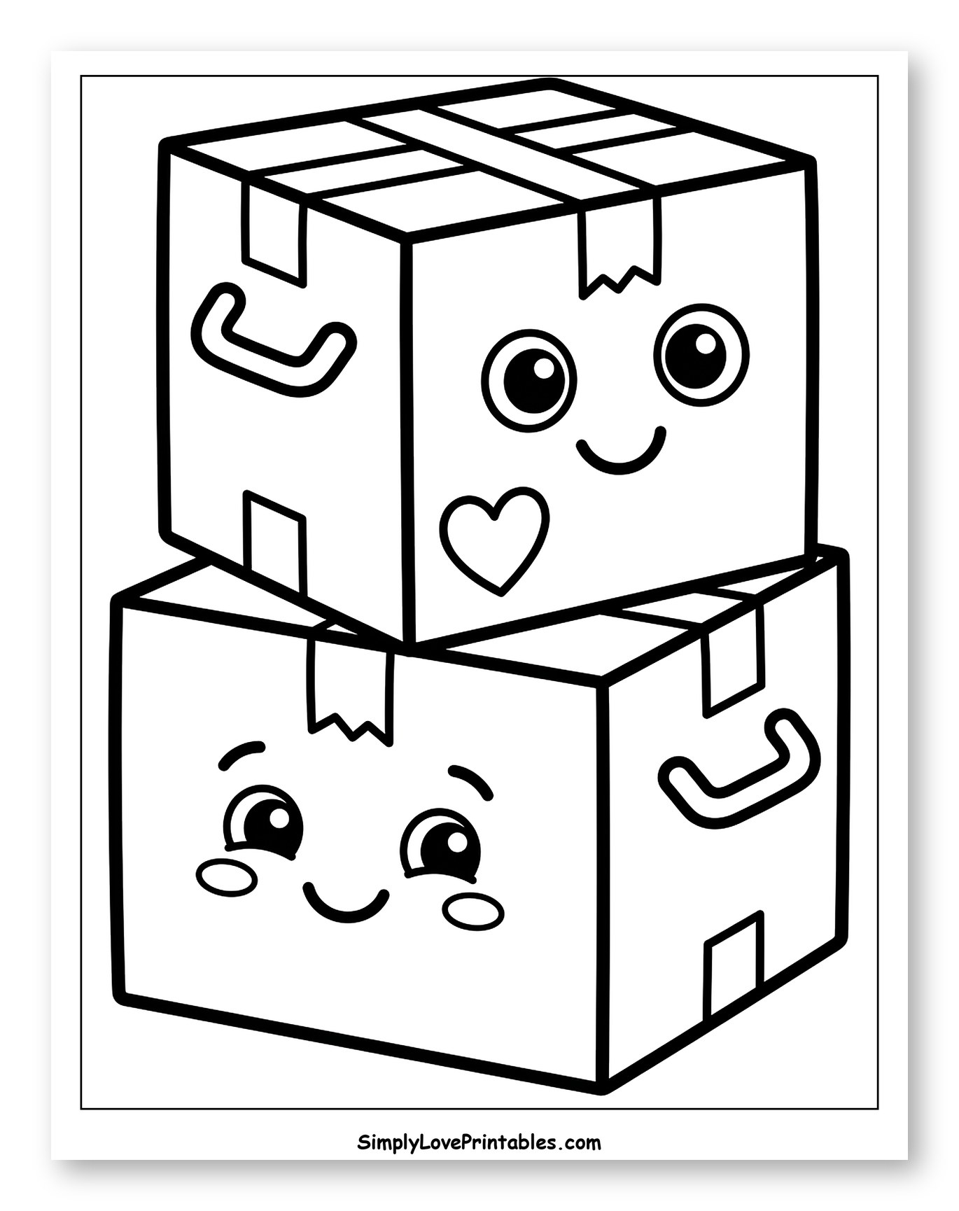 Cute Stacked Boxes with Faces Coloring Page for Toddlers