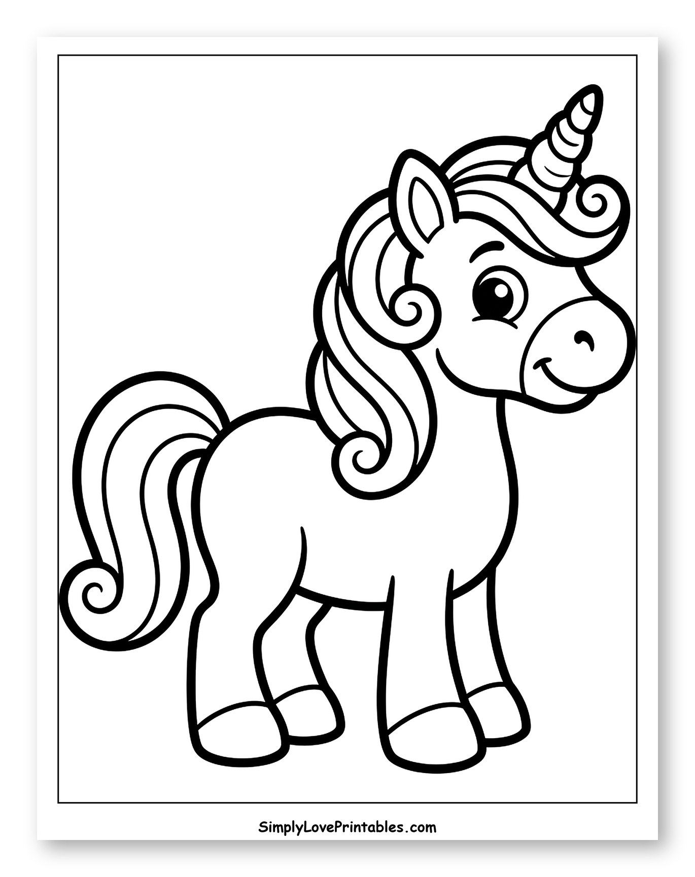 Cute Standing Unicorn with Swirly Mane