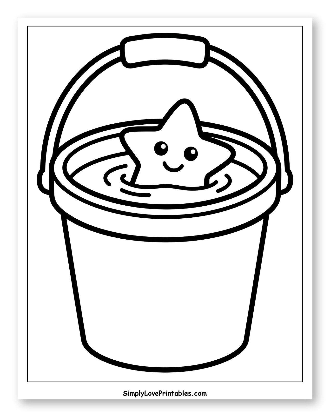 Cute Star Floating in a Bucket Coloring Sheet for Toddlers