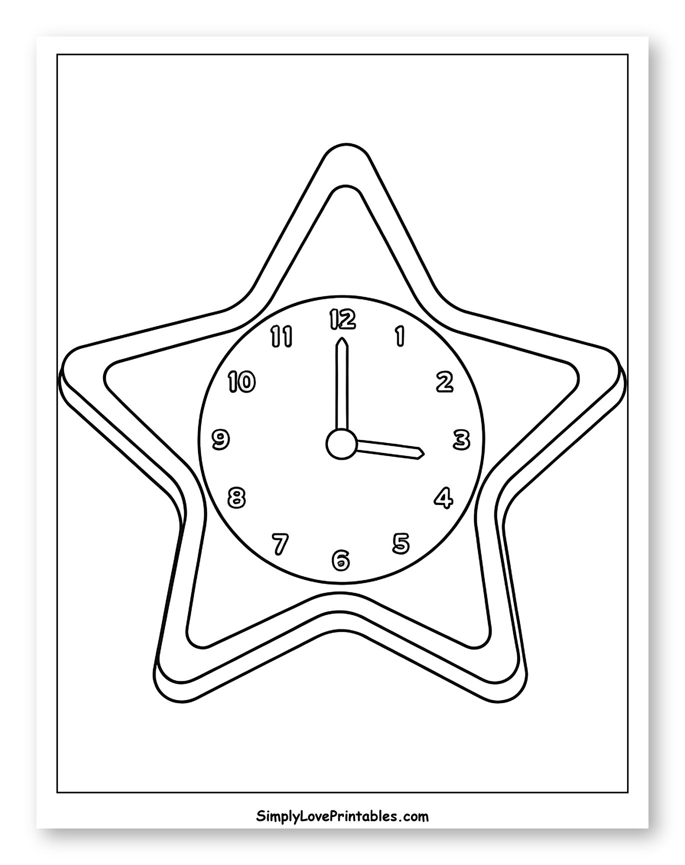 Cute Star Shaped Clock Coloring Sheet for Toddlers