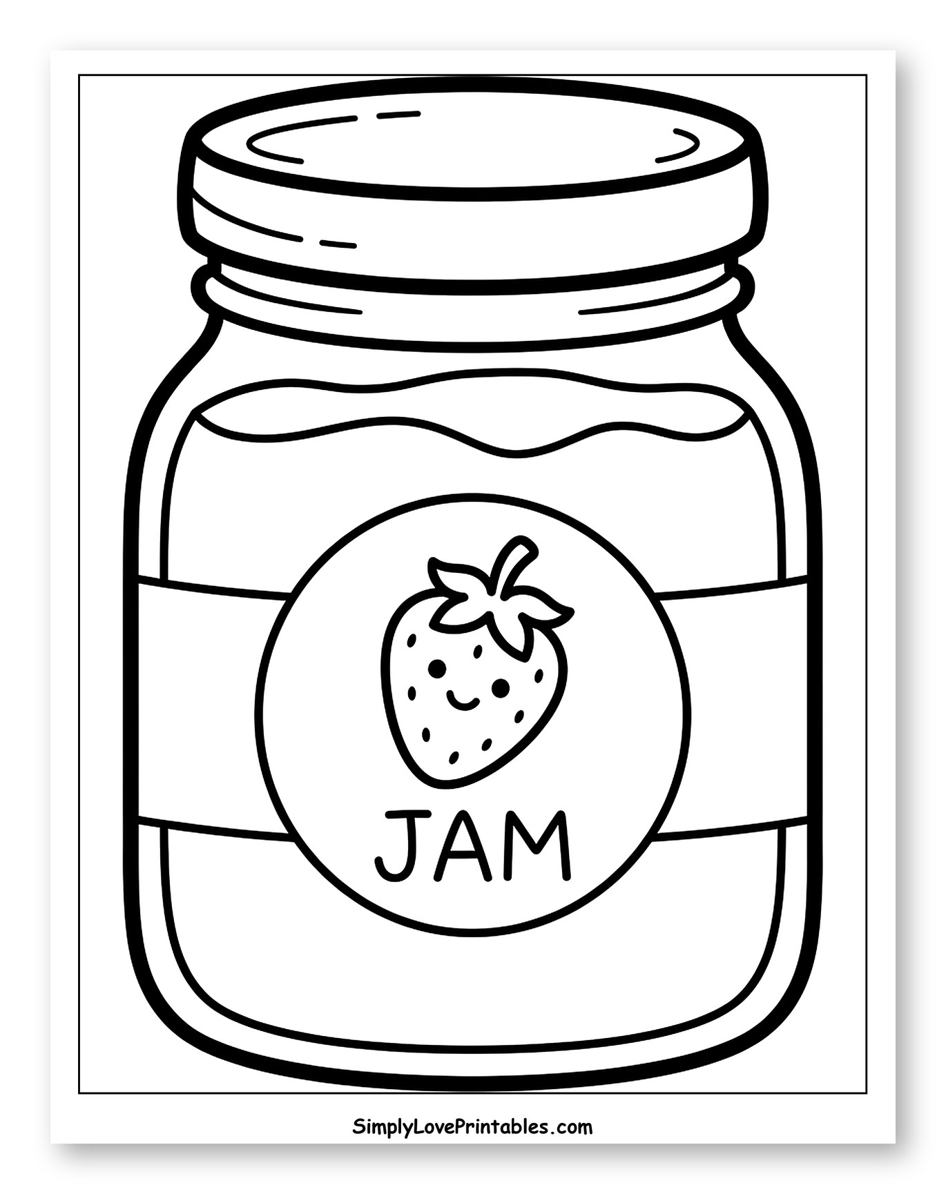 Cute Strawberry Jam Jar to Color for Toddlers