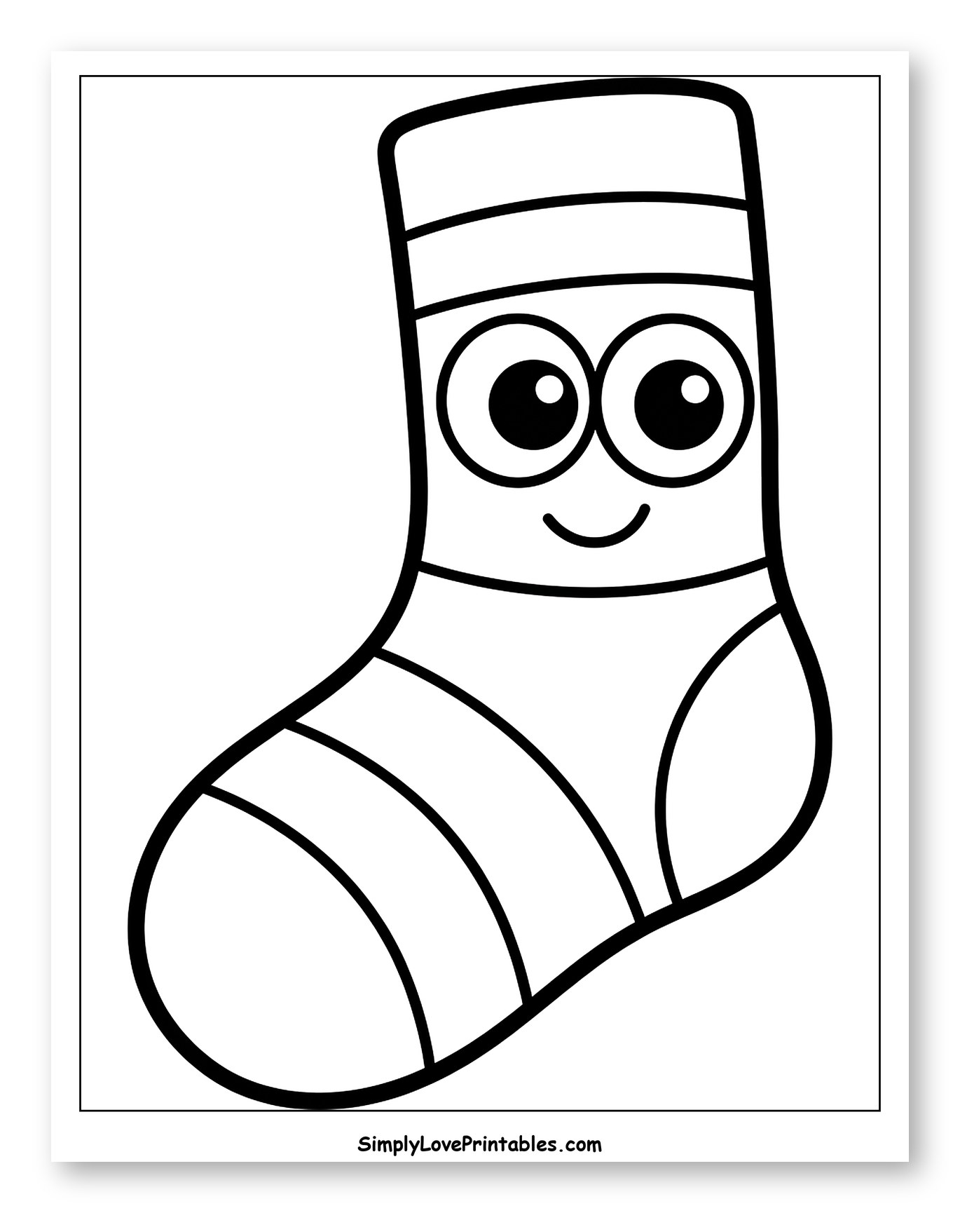 Cute Striped Sock with a Happy Face Coloring Sheet for Toddlers