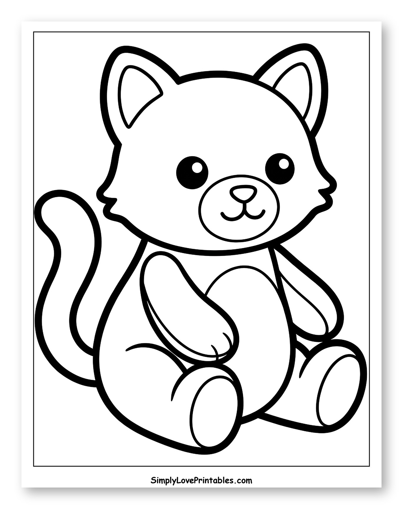 Cute Stuffed Animal Cat Sitting to Color for Toddlers