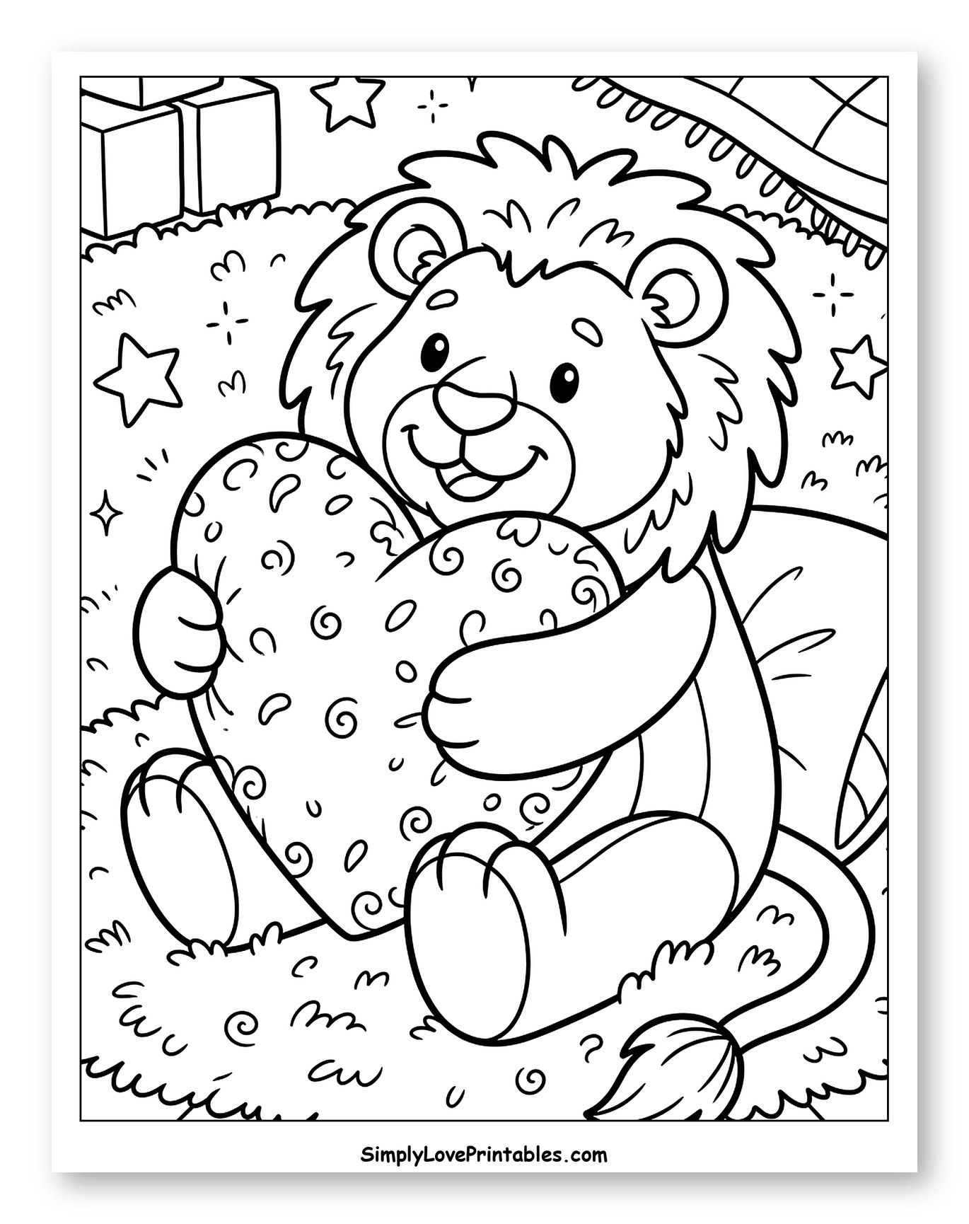 Cute Stuffed Lion Holding a Heart