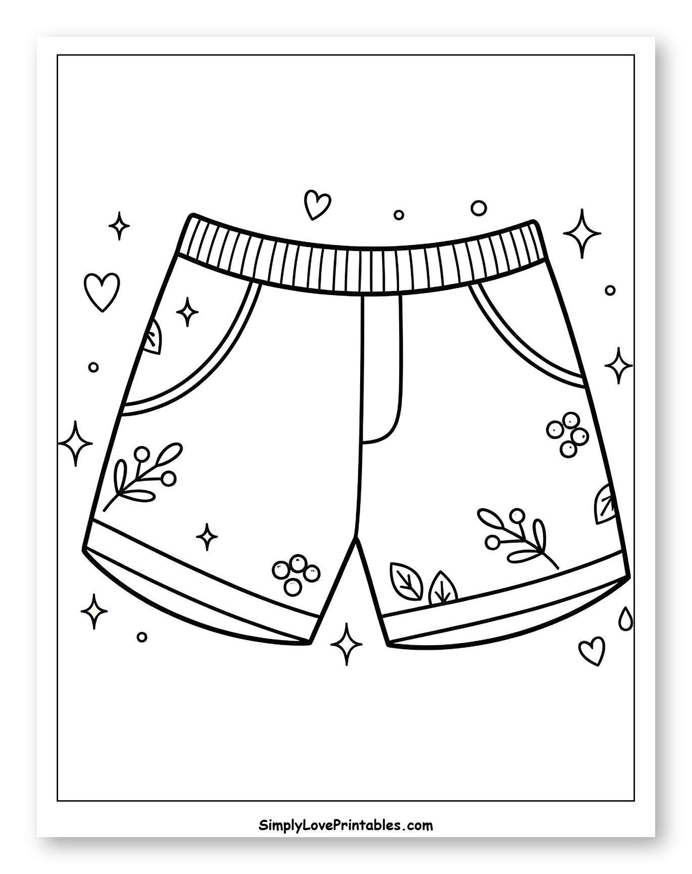 Cute Summer Shorts with Floral Details to Color for Adults