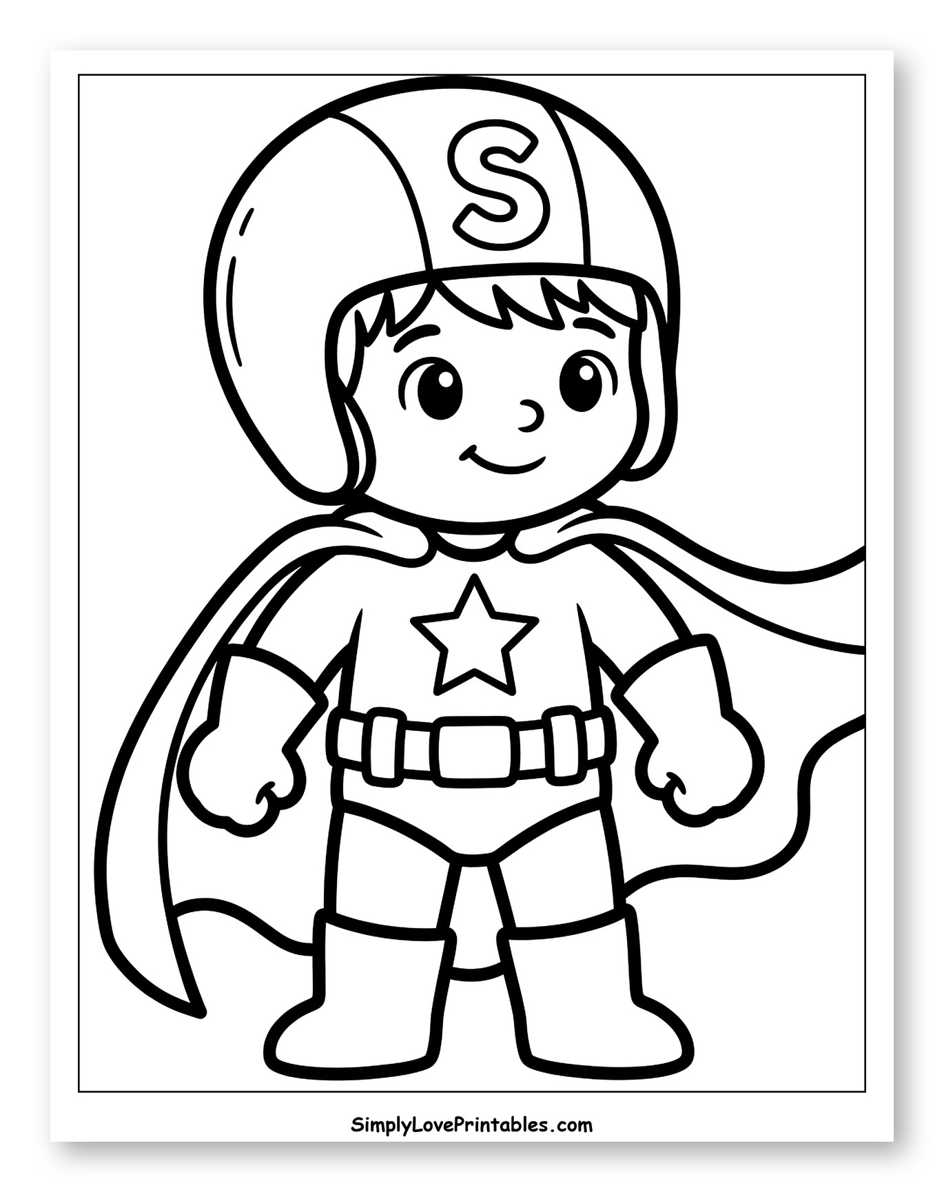 Cute Superhero Boy with Helmet and Cape