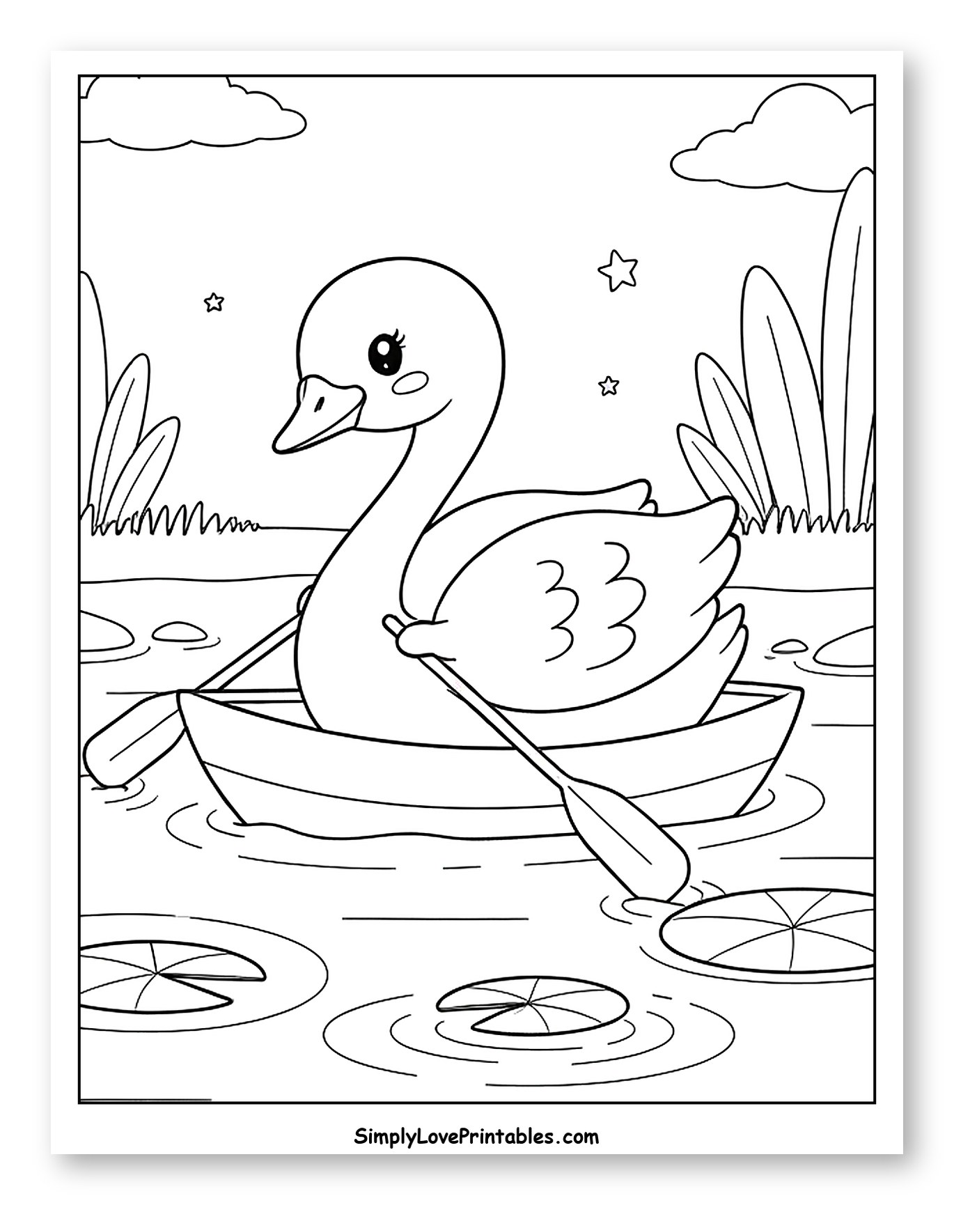 Cute Swan Rowing a Boat on a Pond