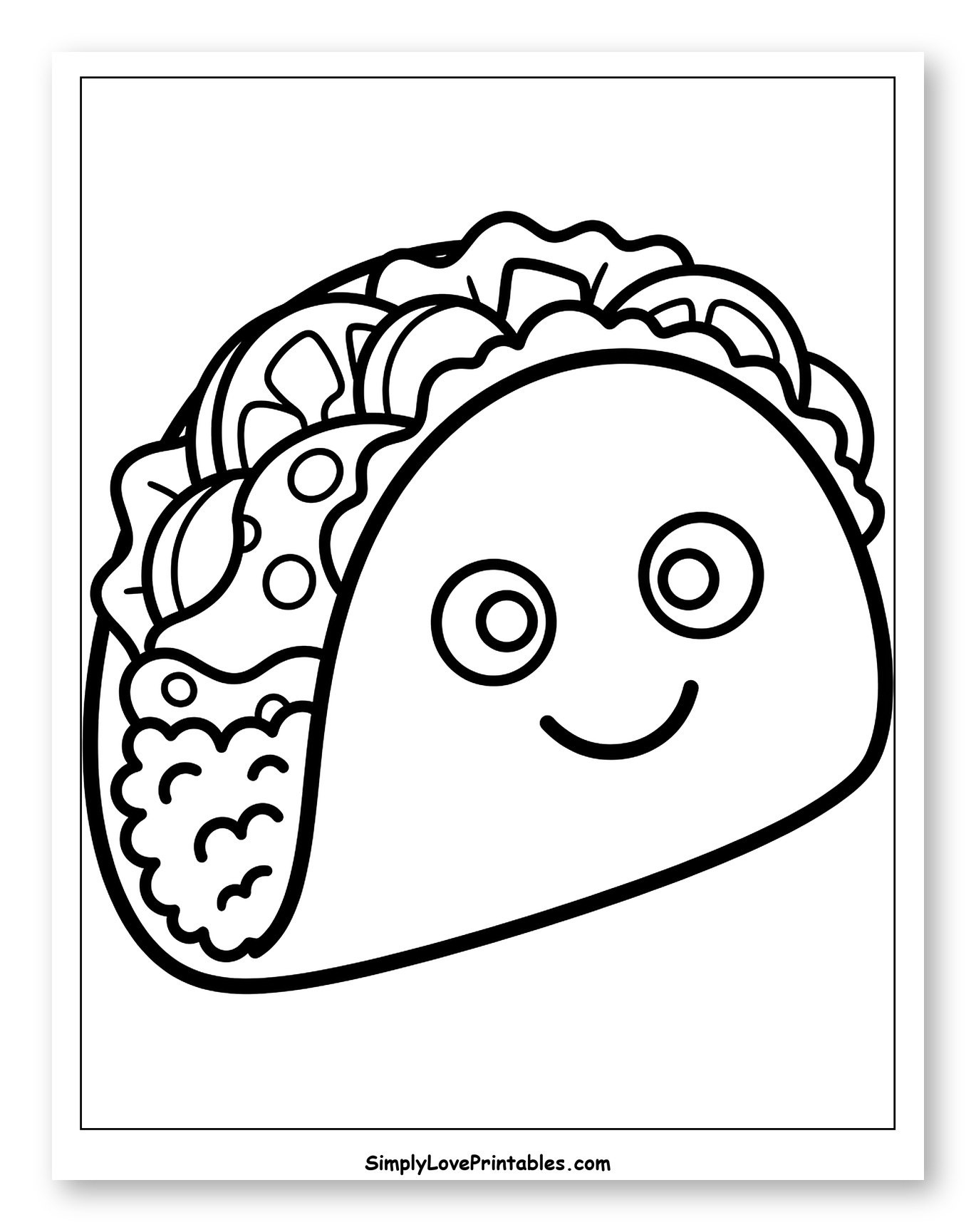 Cute Taco with a Smiling Face Coloring Page for Toddlers