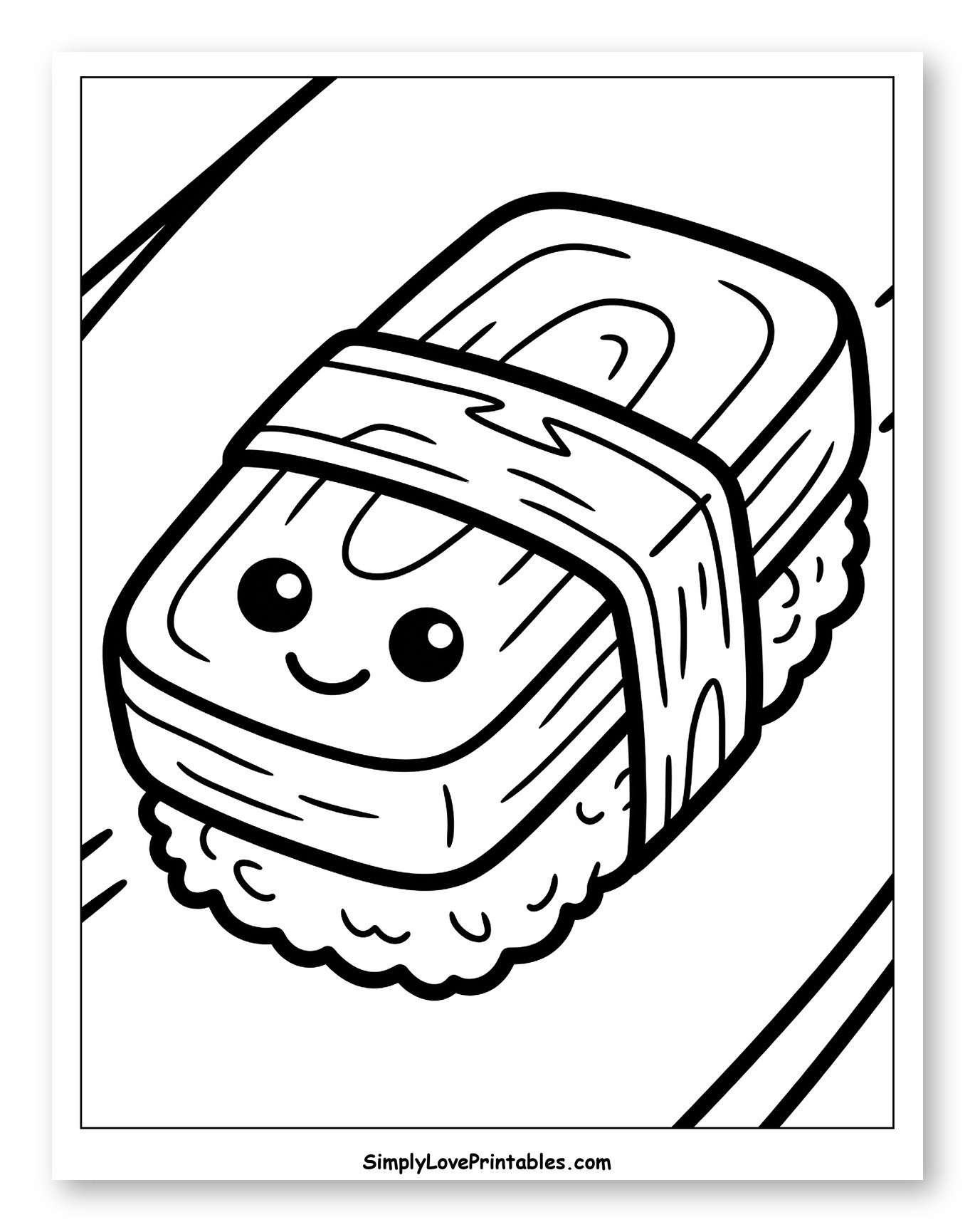 Cute Tamago Nigiri Sushi with a Happy Face to Color for Toddlers