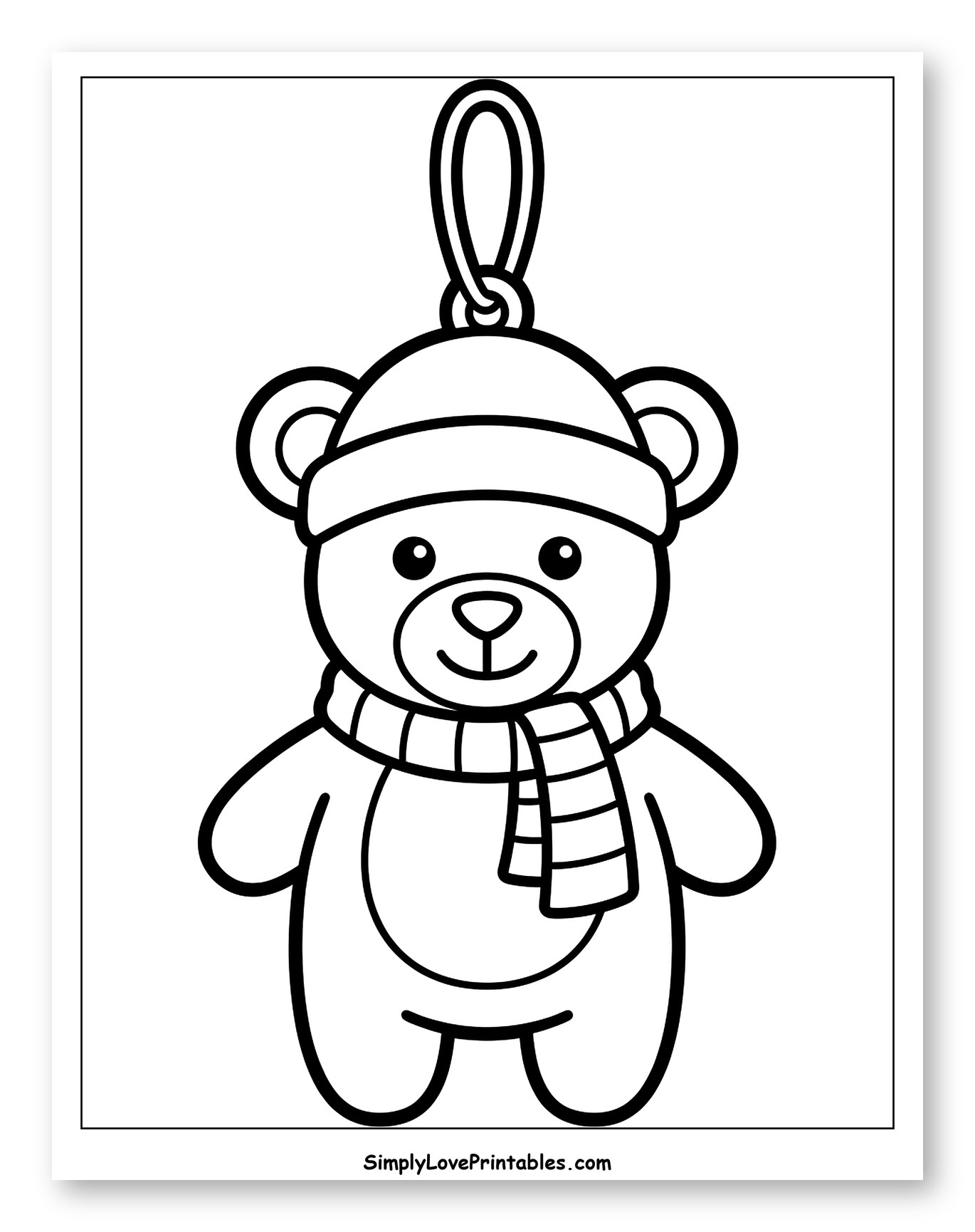 Cute Teddy Bear Christmas Ornament to Color for Toddlers