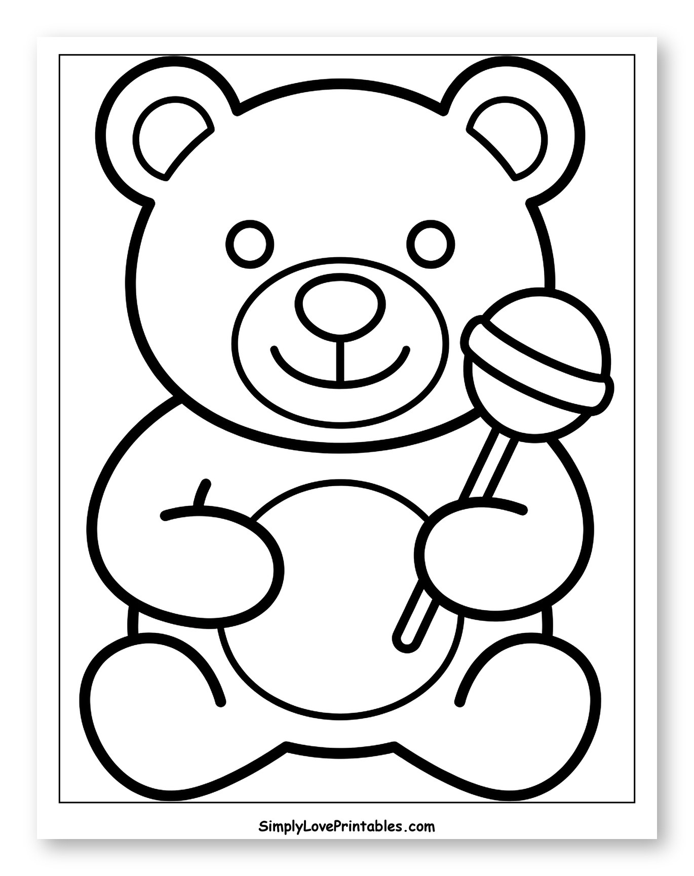 Cute Teddy Bear Holding a Lollipop to Color for Toddlers