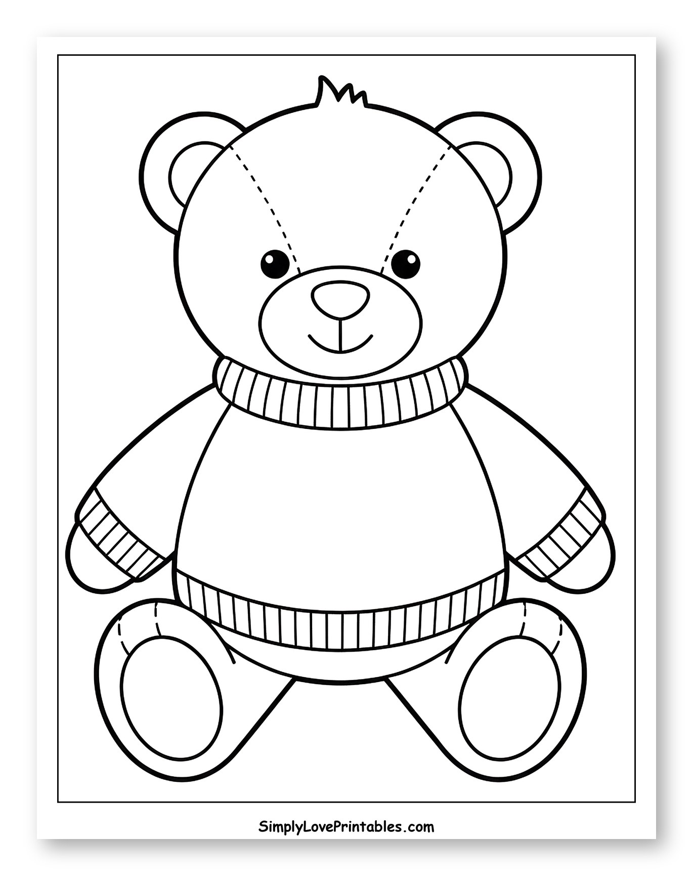 Cute Teddy Bear in a Warm Sweater Coloring Sheet for Toddlers