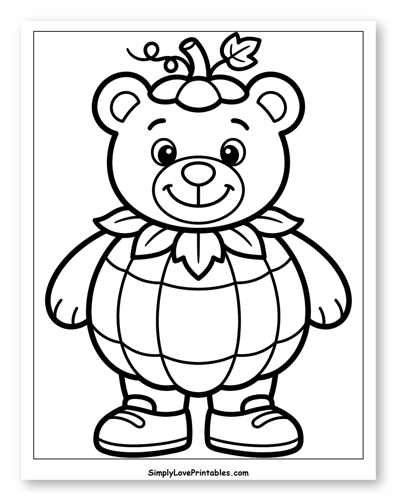 Cute Teddy Bear in Pumpkin Costume Coloring Page for Toddlers