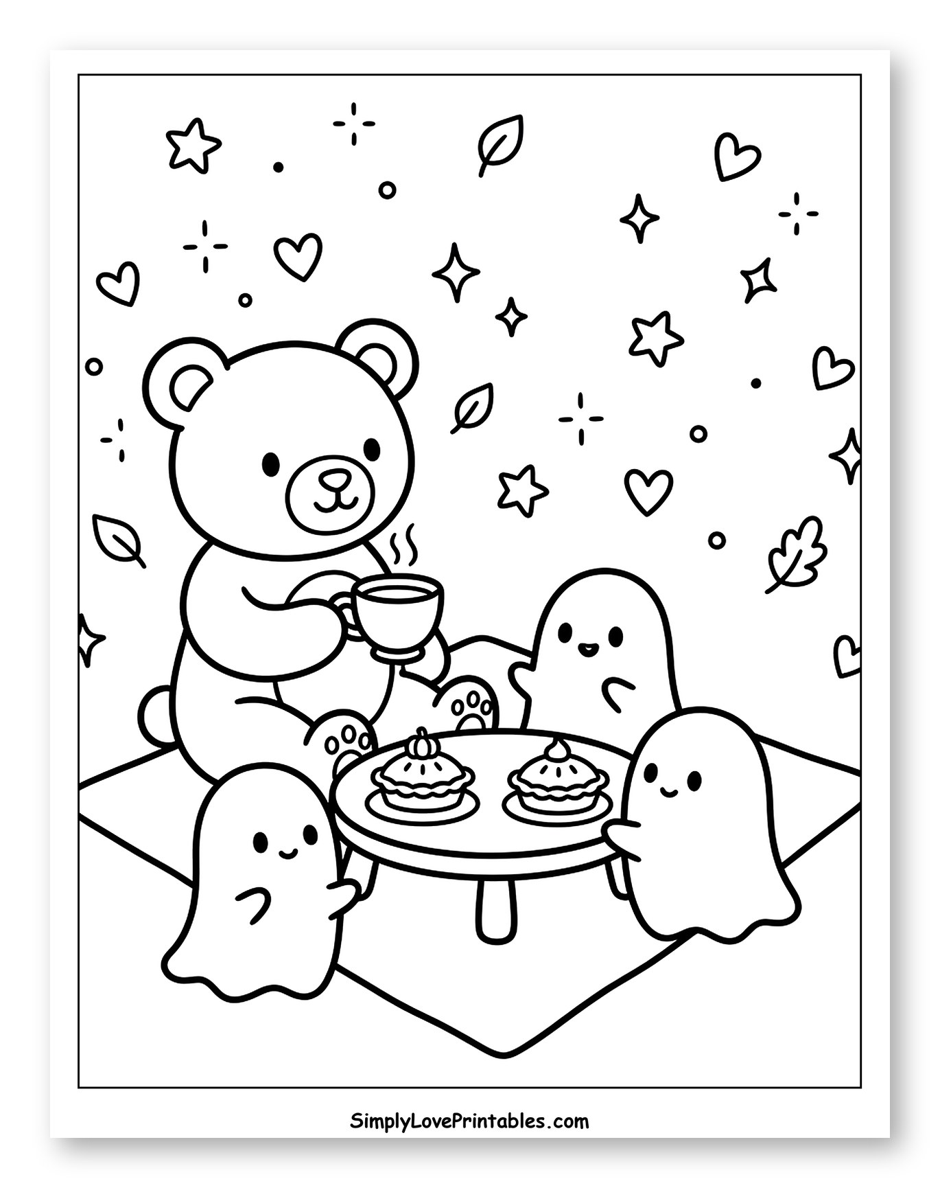 Cute Teddy Bear Tea Party with Ghosts