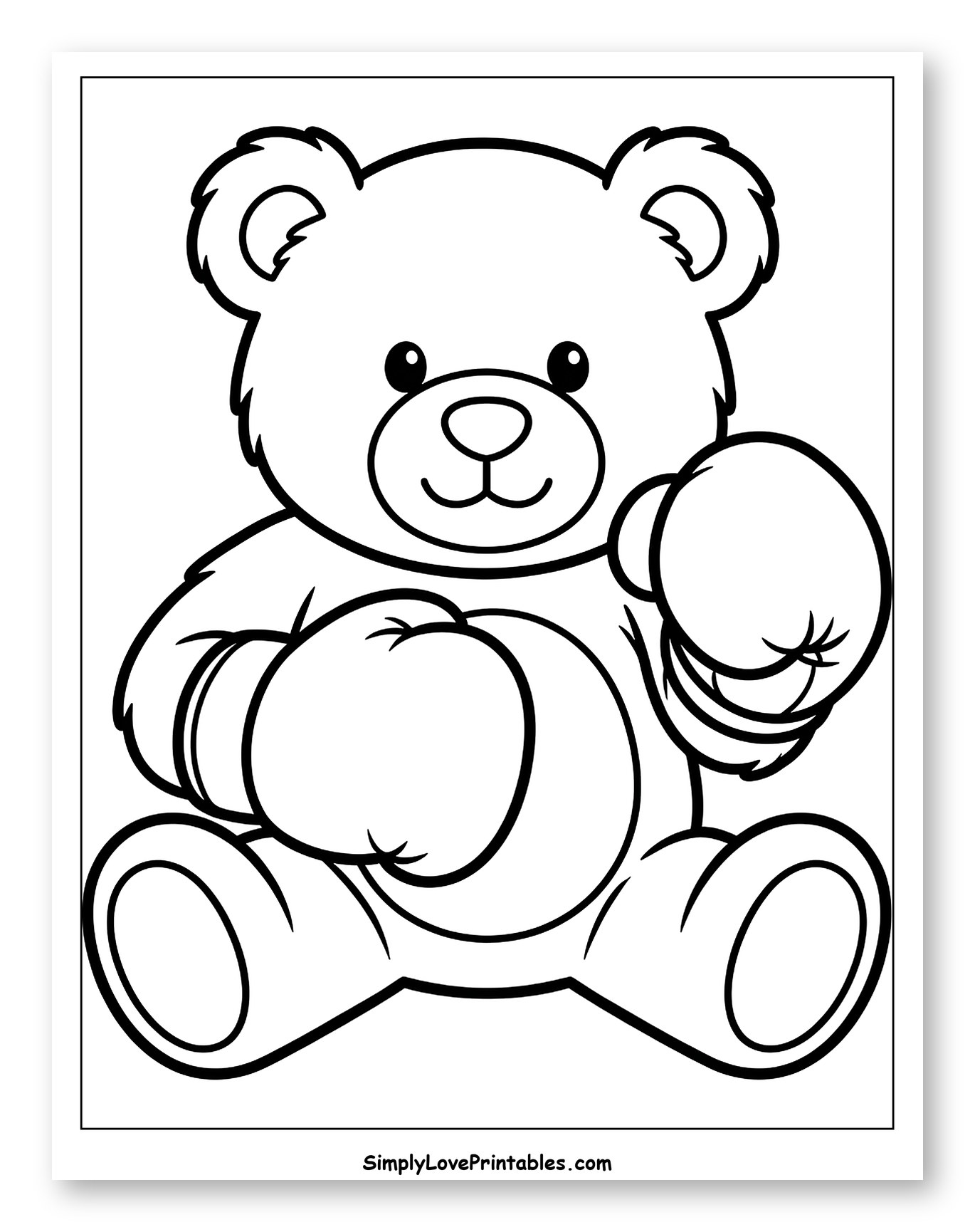 Cute Teddy Bear with Boxing Gloves to Color for Toddlers