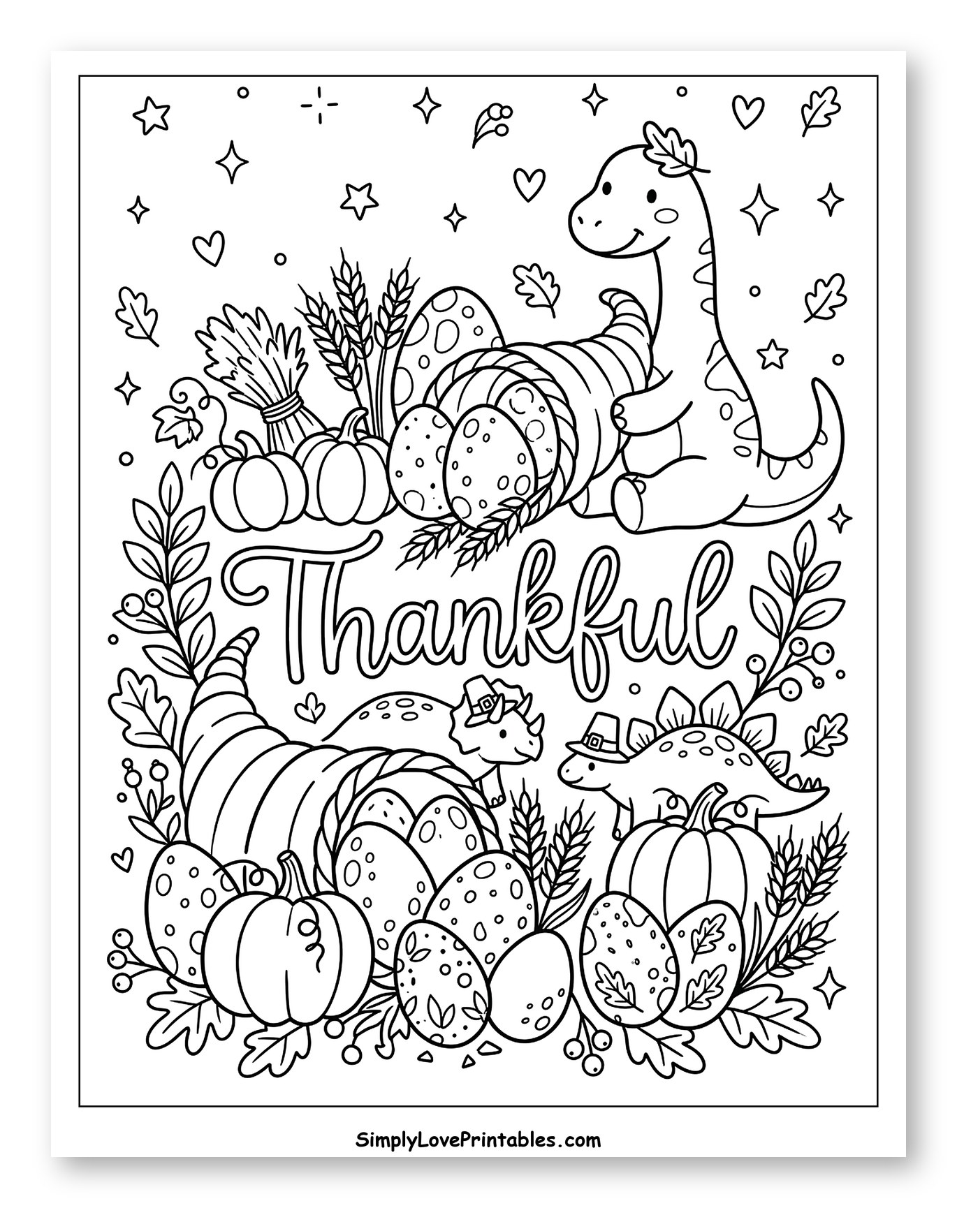 Cute Thanksgiving Dinosaurs and Festive Cornucopias