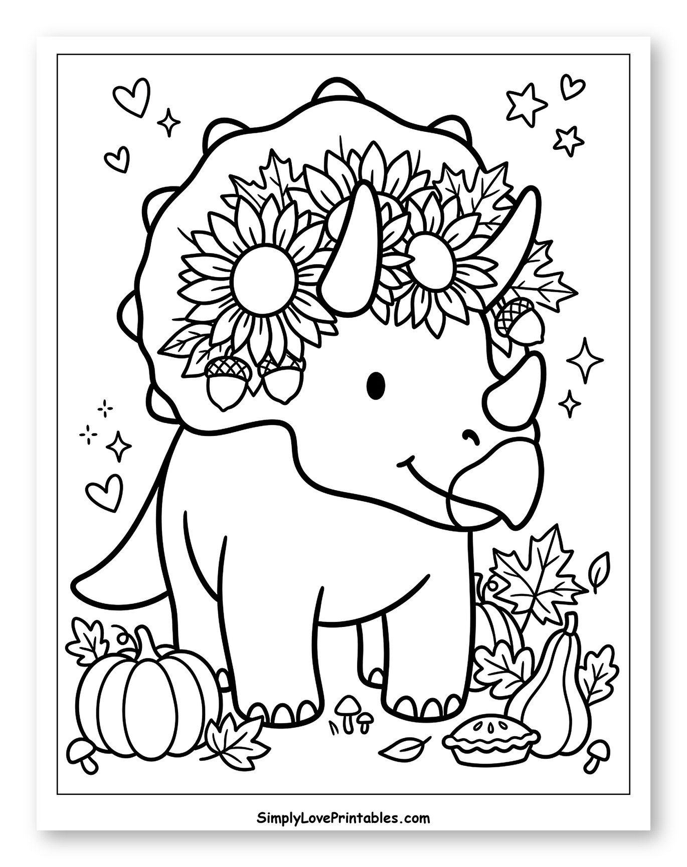Cute Thanksgiving Triceratops Wearing a Sunflower Crown