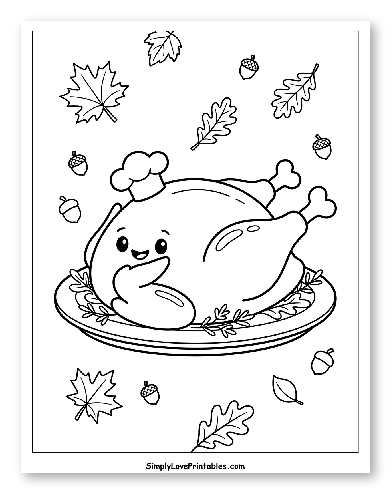Cute Thanksgiving Turkey Wearing a Chef Hat Coloring Page for Kids