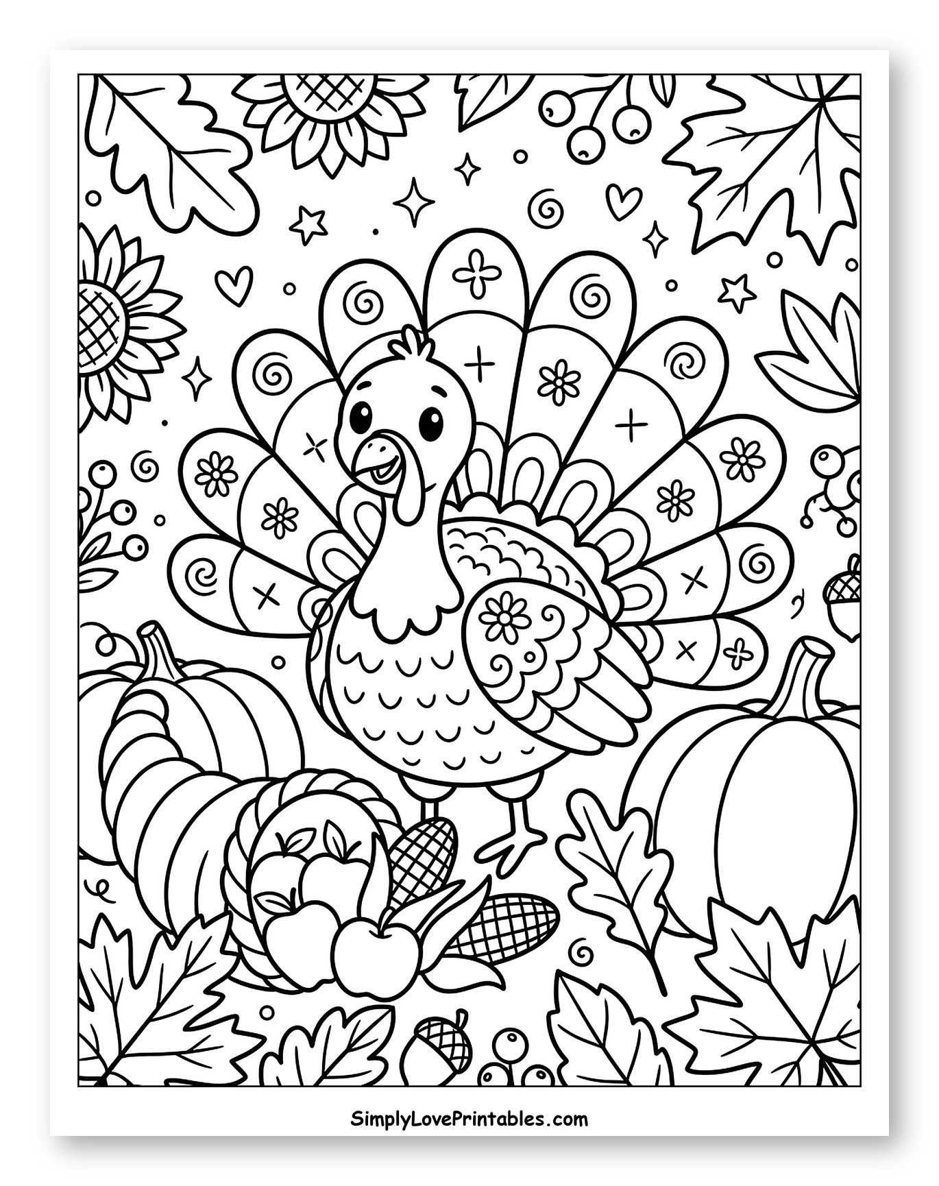 Cute Thanksgiving Turkey with Fall Harvest