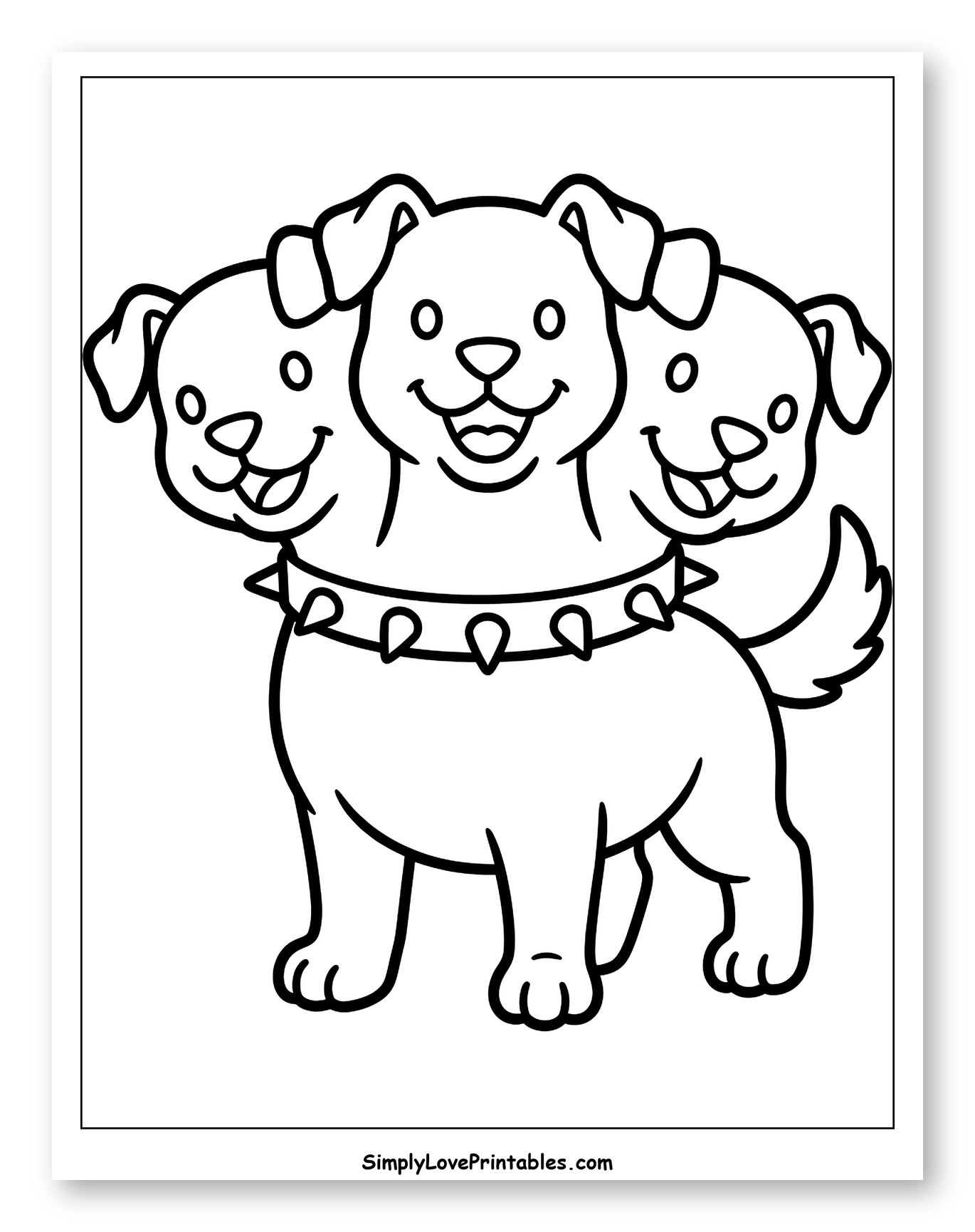 Cute Three-Headed Cerberus Puppy Coloring Page for Toddlers