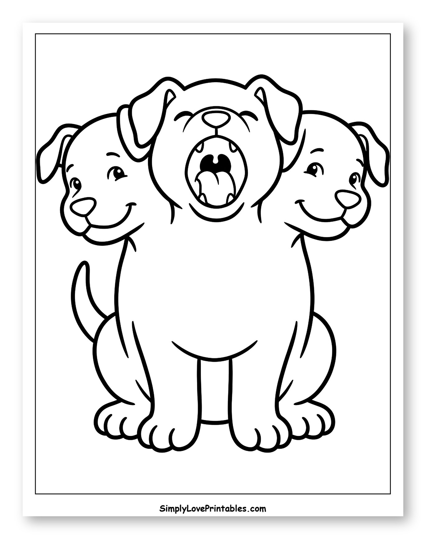 Cute Three-Headed Puppy Yawning Coloring Sheet for Toddlers