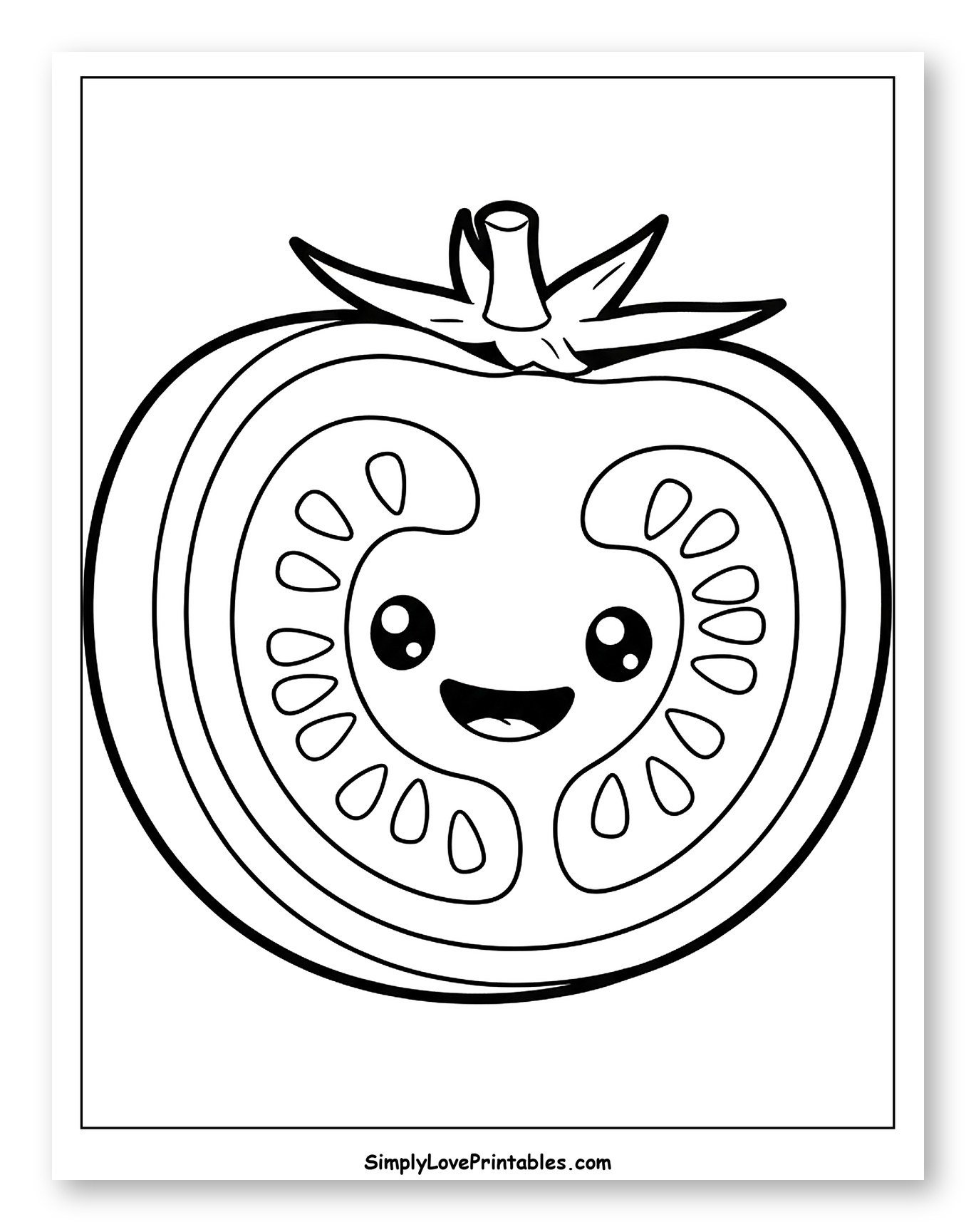 Cute Tomato Slice with a Happy Face Coloring Sheet for Toddlers