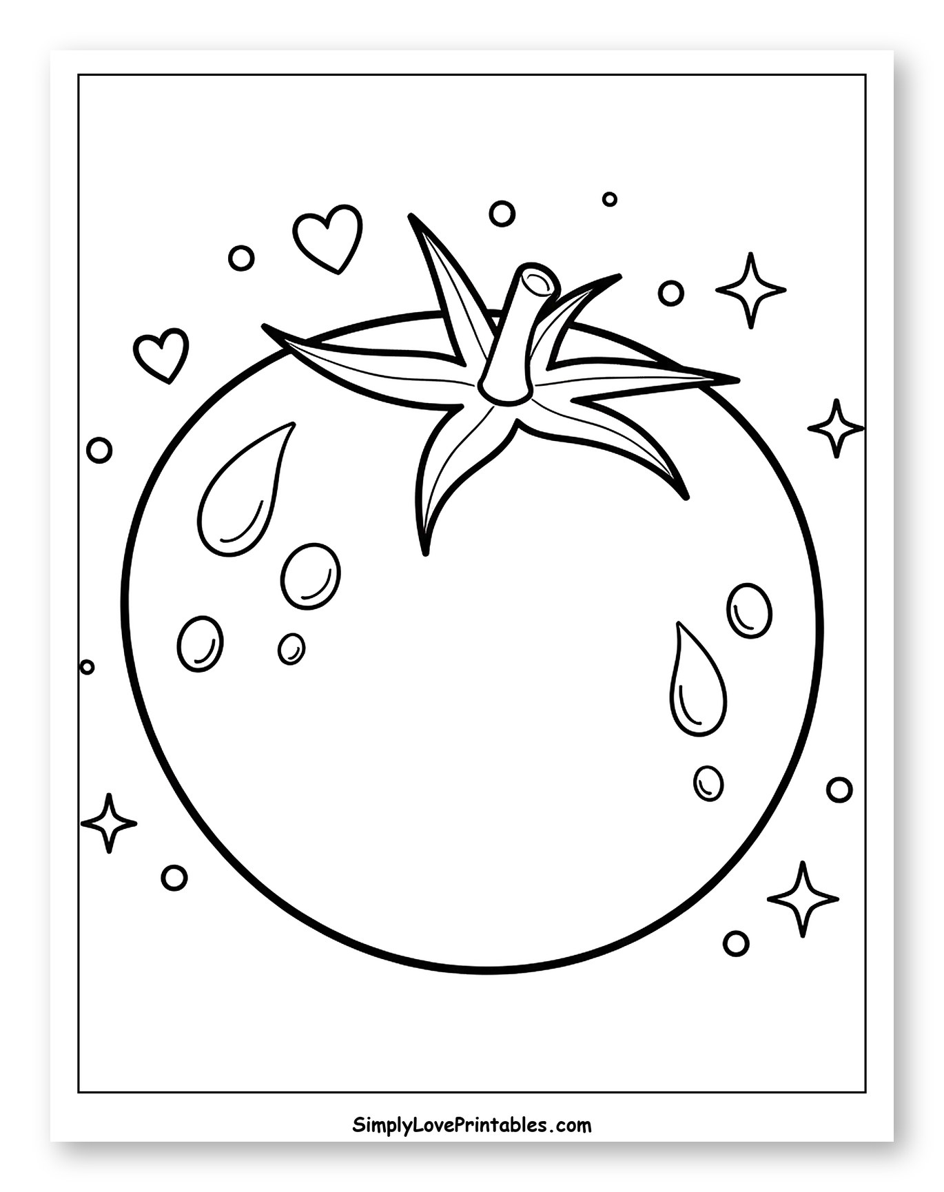 Cute Tomato with Hearts and Sparkles to Color for Adults