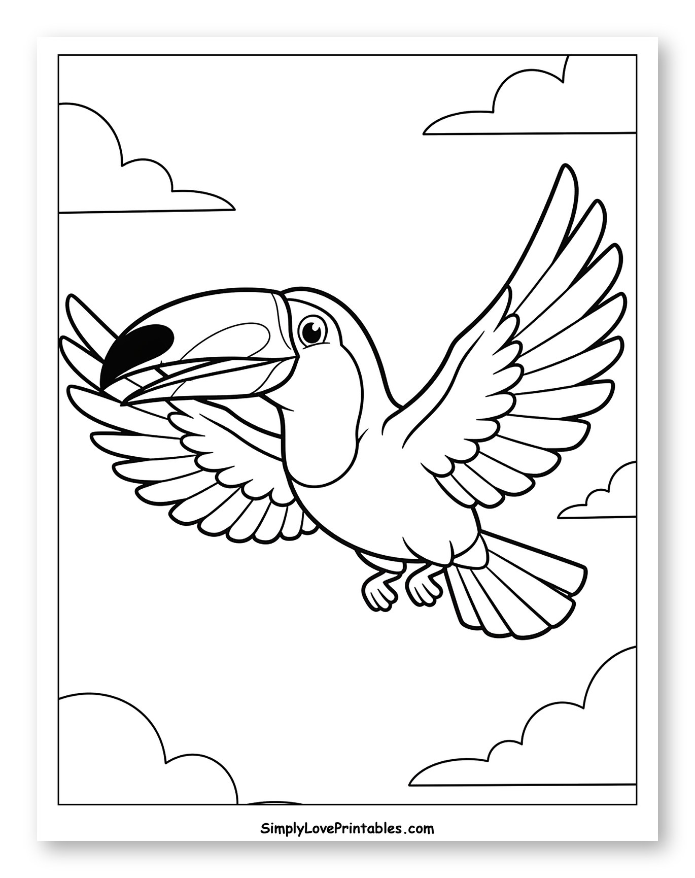 Cute Toucan Flying in the Sky to Color for Toddlers