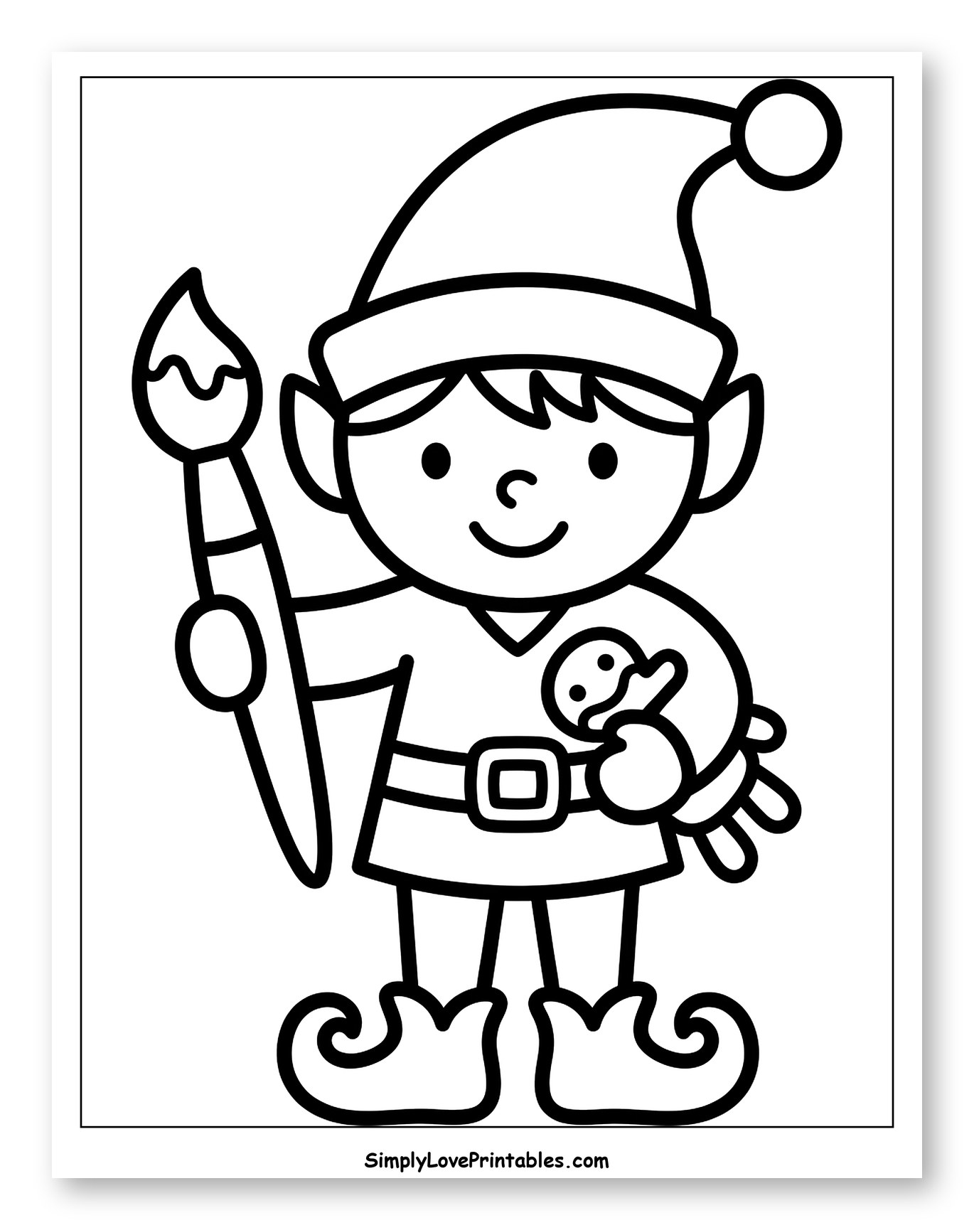 Cute Toymaker Elf Holding a Paintbrush to Color for Toddlers