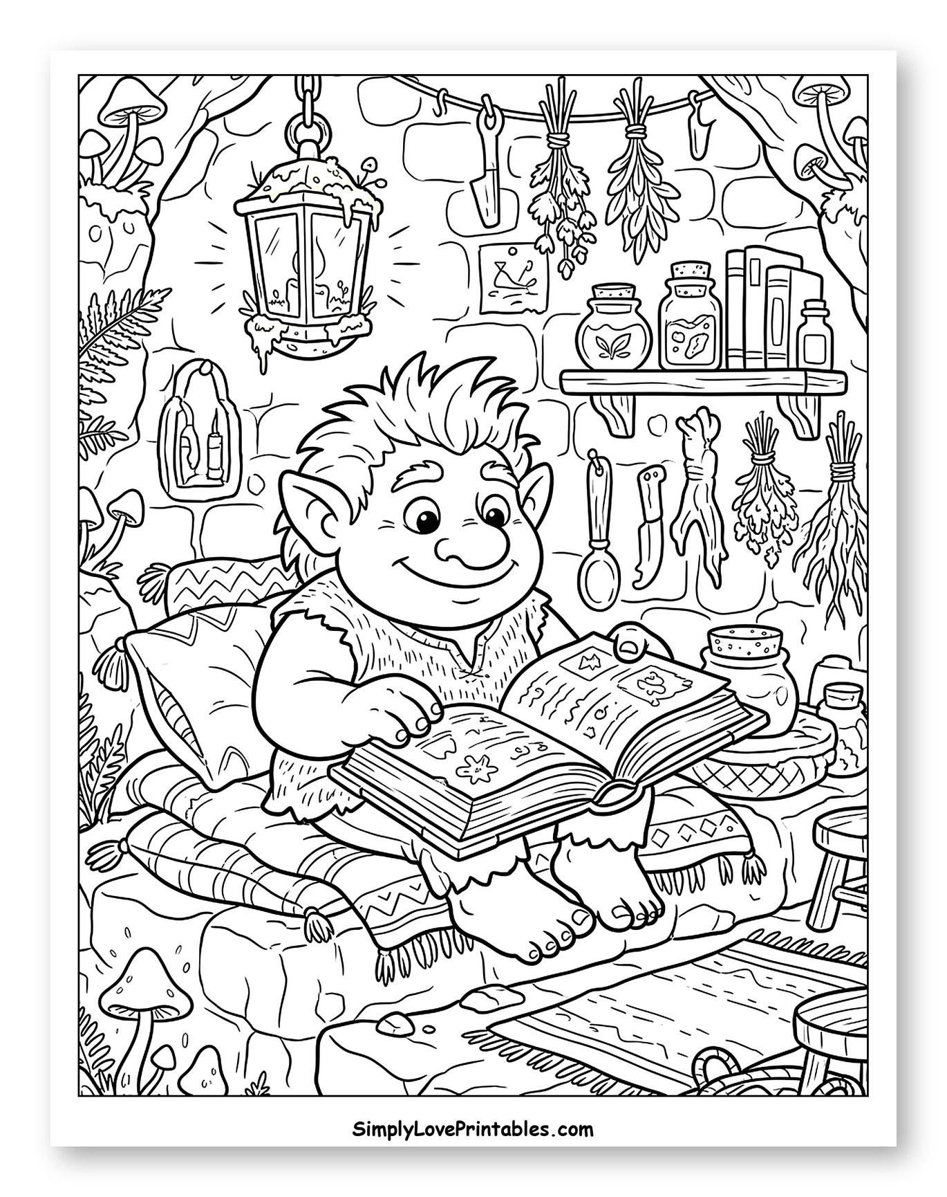 Cute Troll Reading a Book in His Cozy Den