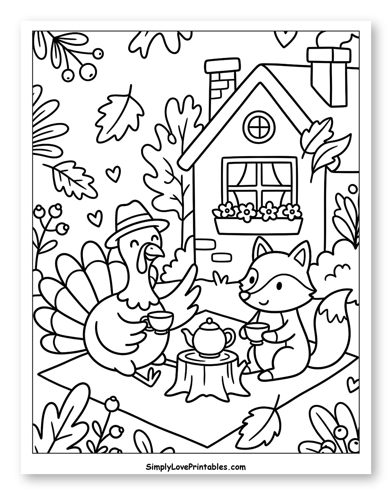 Cute Turkey and Fox Fall Tea Party