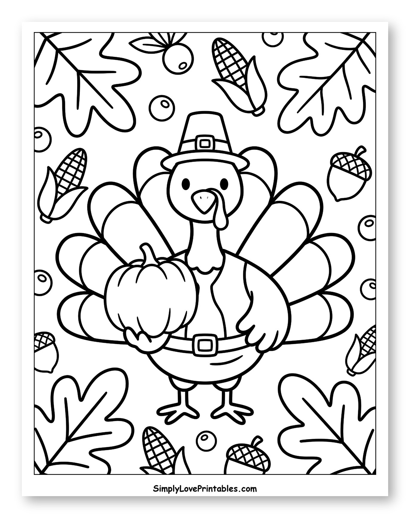 Cute Turkey Pilgrim Holding a Pumpkin