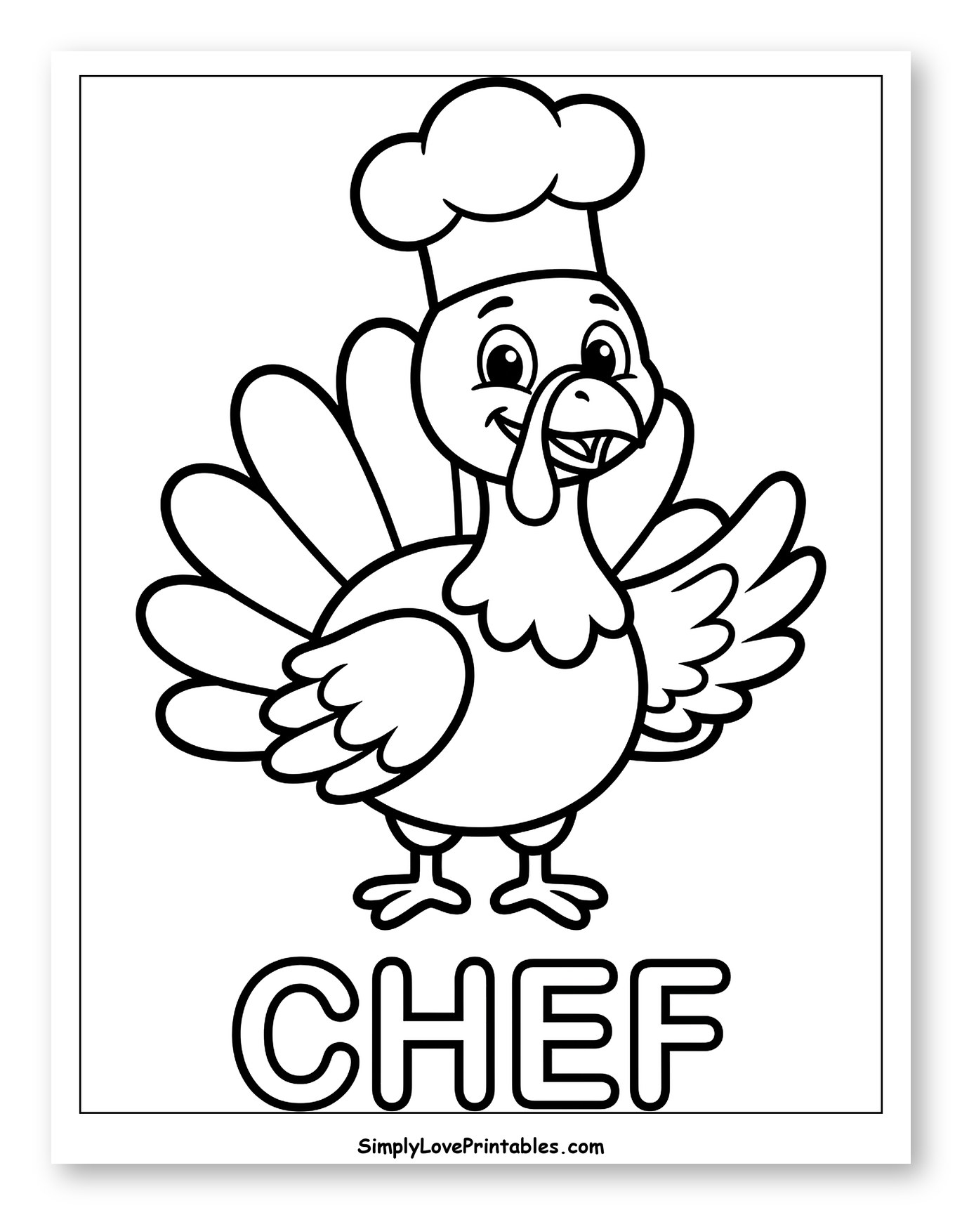 Cute Turkey Wearing a Chef's Hat Coloring Sheet for Toddlers