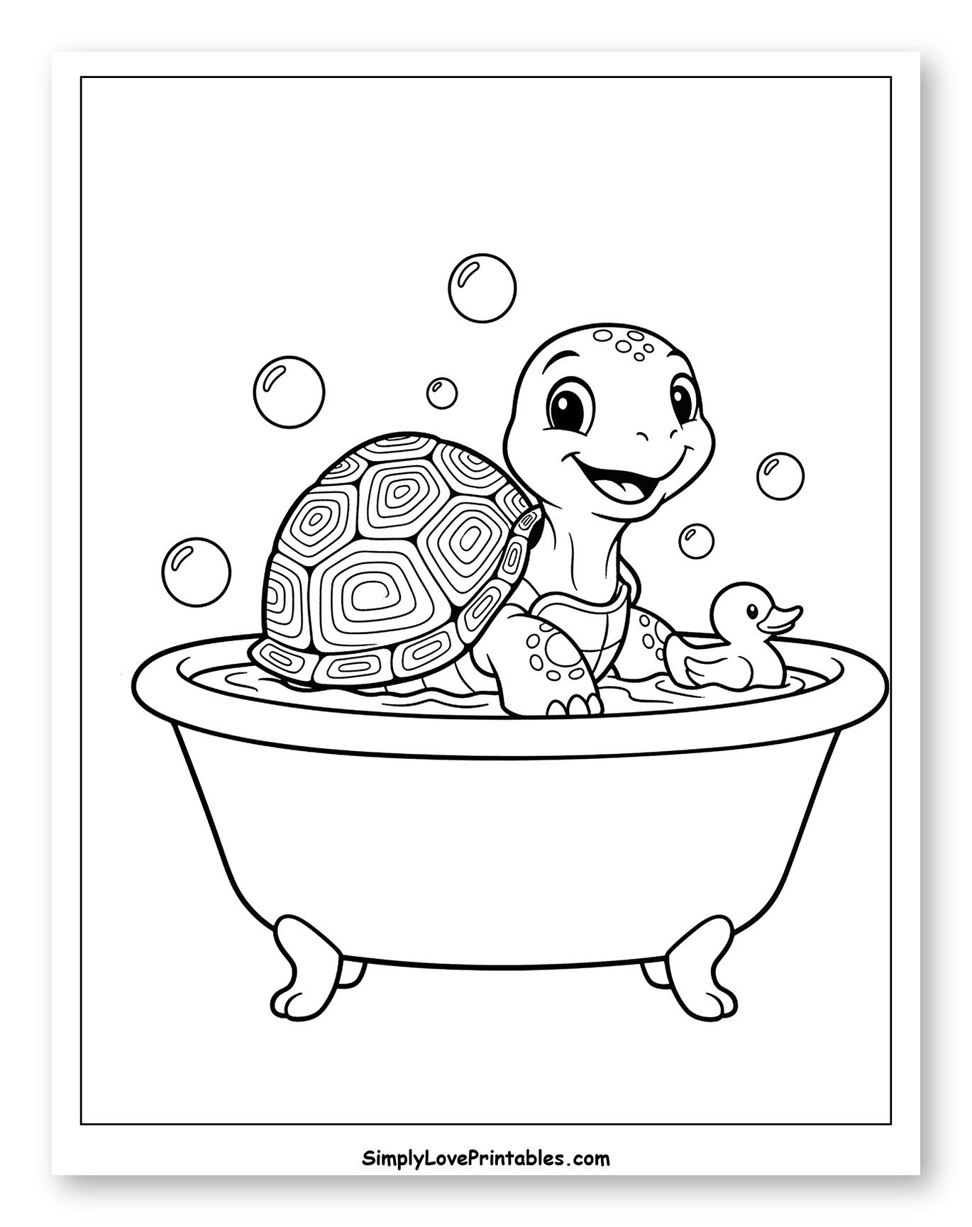 Cute Turtle Bathing with Rubber Duck