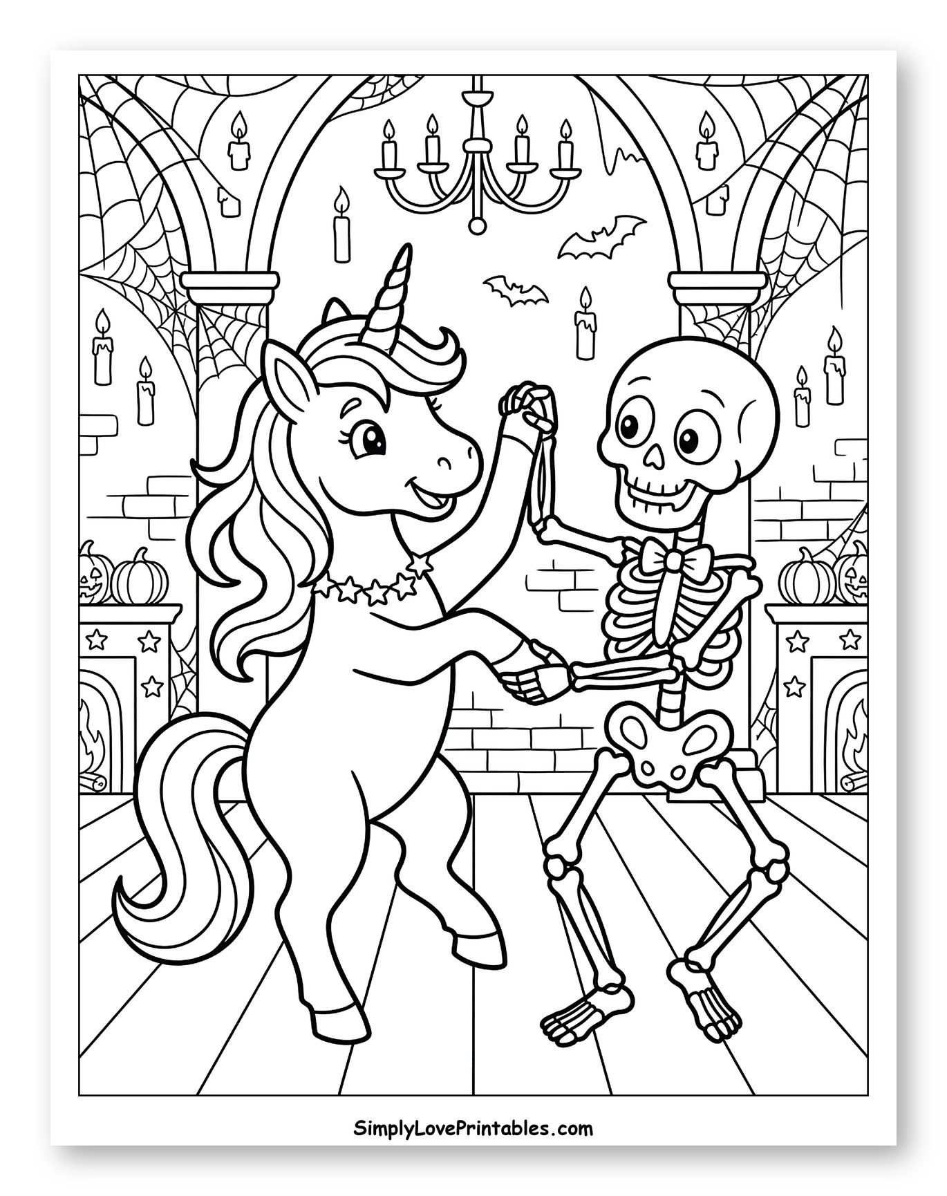 Cute Unicorn and Skeleton Halloween Dance