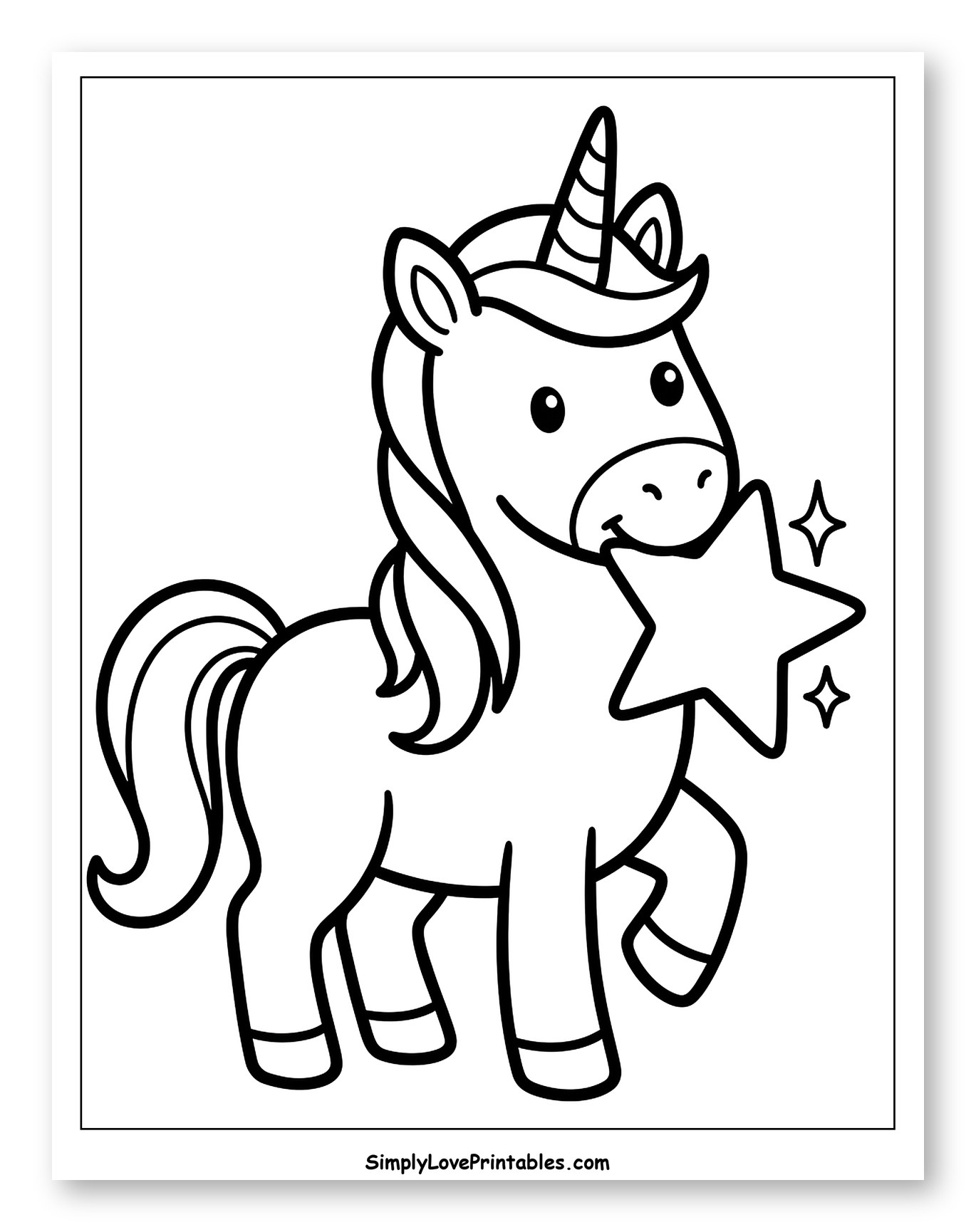 Cute Unicorn Holding a Star Coloring Page for Toddlers