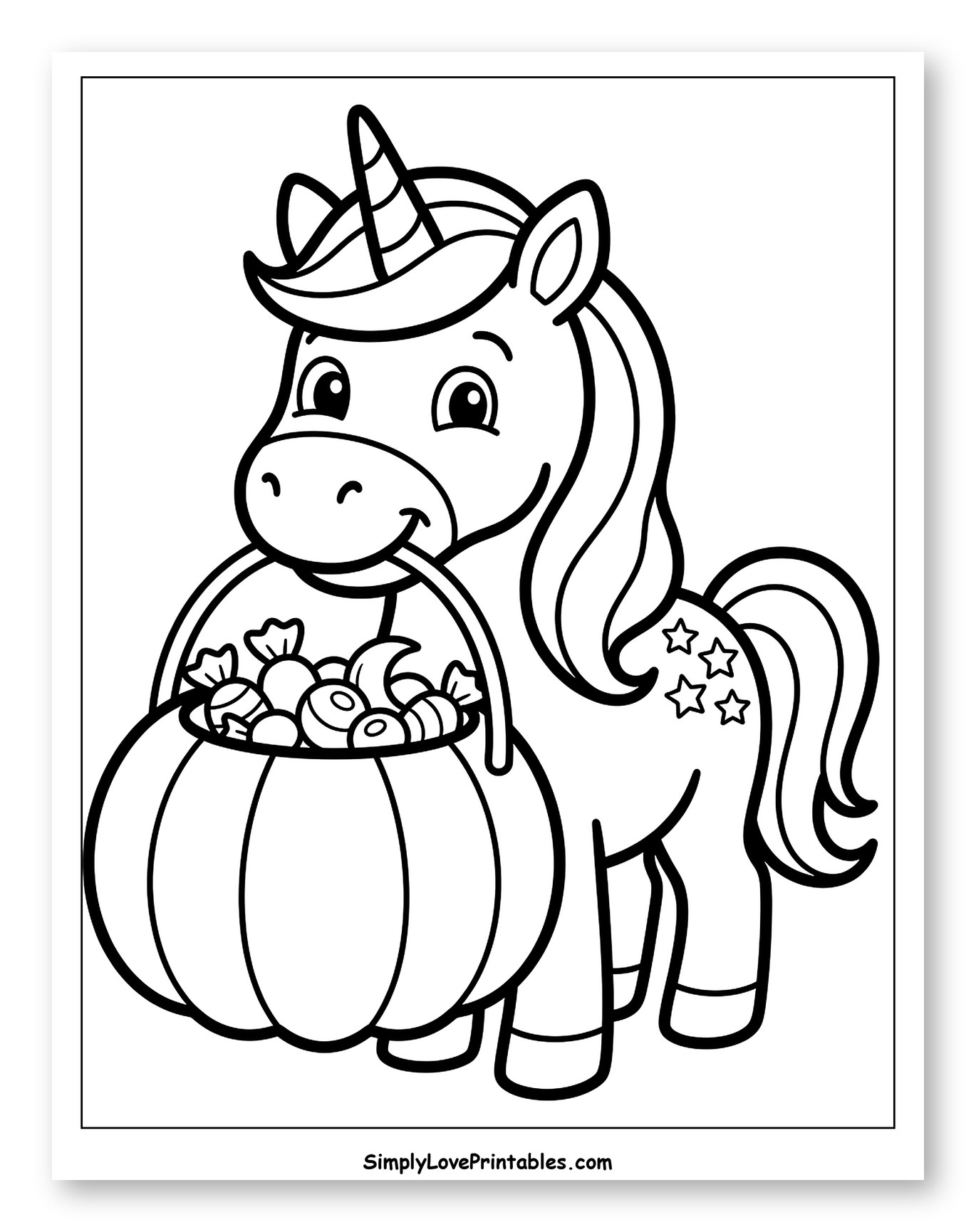 Cute Unicorn Holding Halloween Candy Basket
