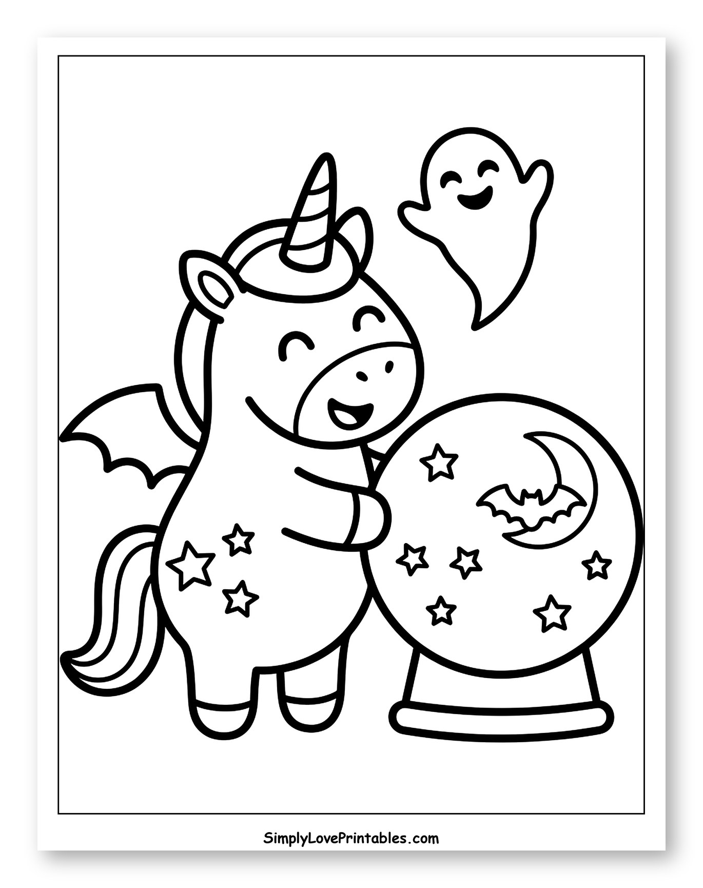 Cute Unicorn with Ghost and Halloween Snow Globe