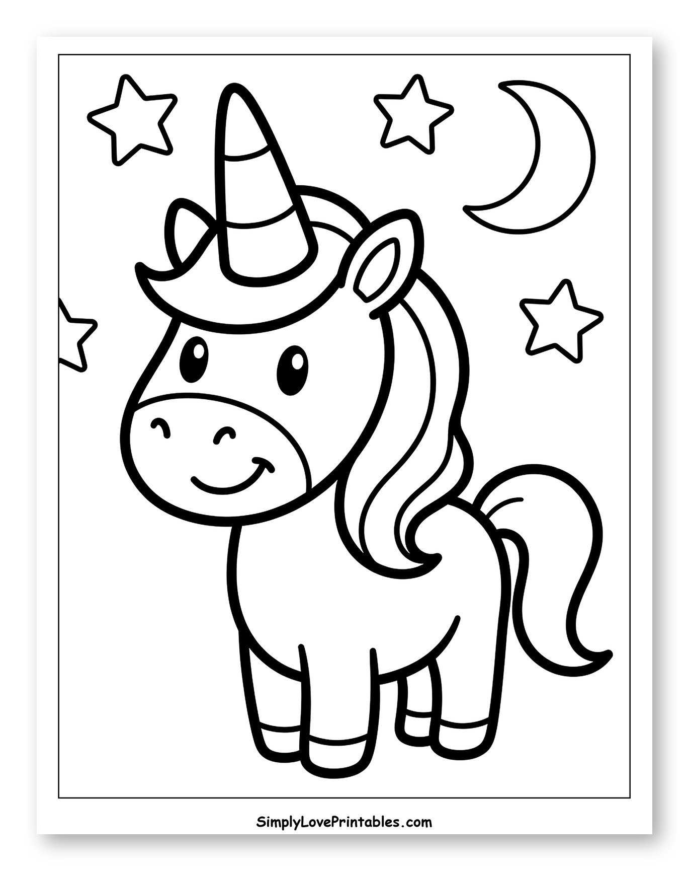 Cute Unicorn with Stars and Moon