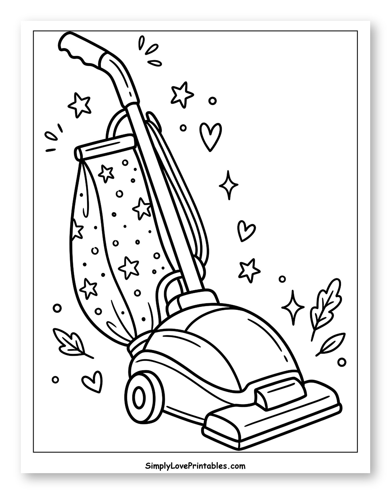 Cute Upright Vacuum Cleaner with Stars Coloring Page for Adults