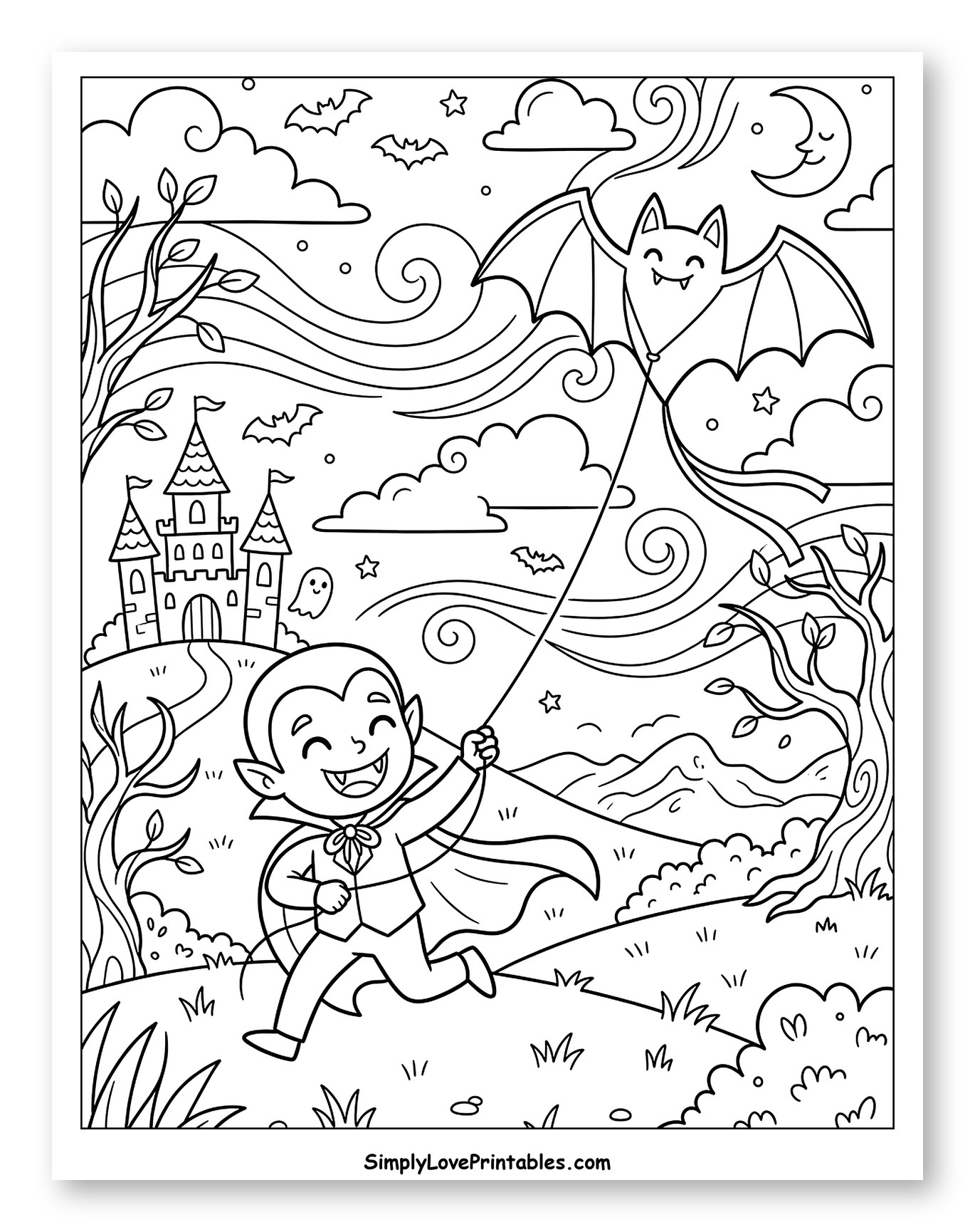 Cute Vampire Boy Flying a Bat Kite