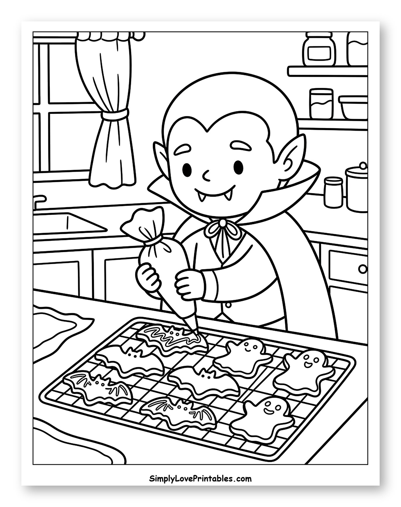 Cute Vampire Decorating Halloween Bat and Ghost Cookies