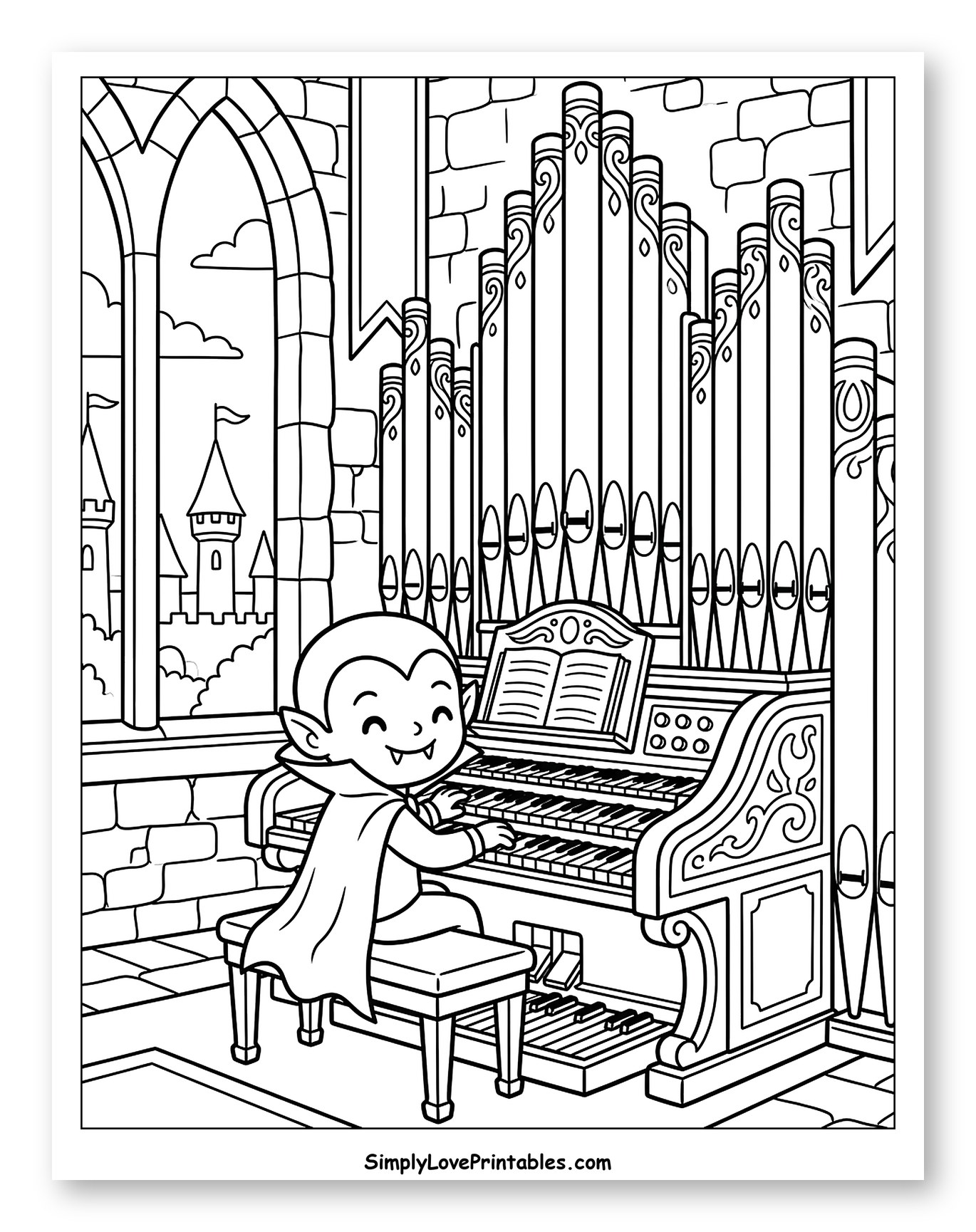 Cute Vampire Playing Grand Organ in Castle