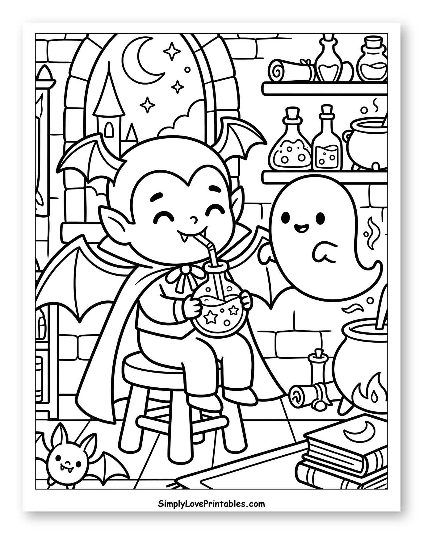 Cute Vampire Sipping Potion with Ghost Friend