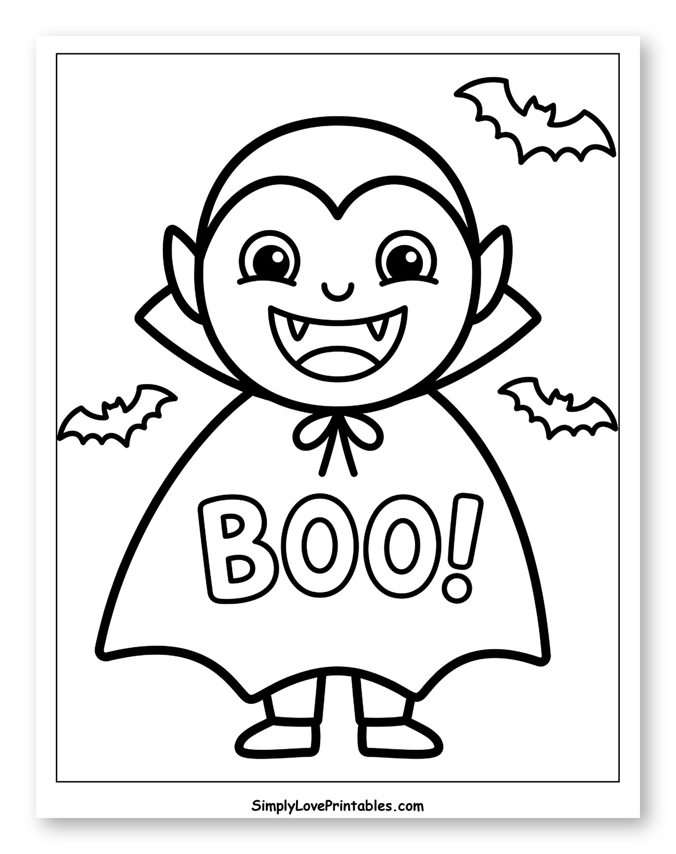 Cute Vampire with BOO! Cape and Bats