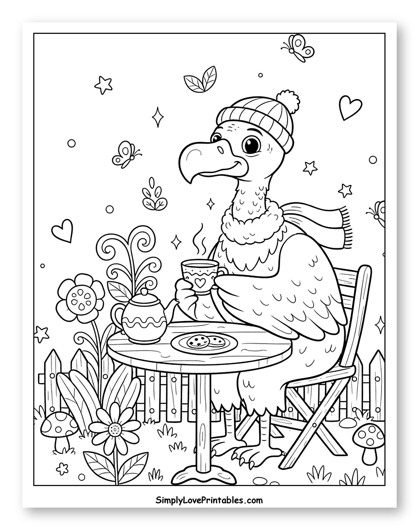 Cute Vulture Enjoying Tea in a Garden