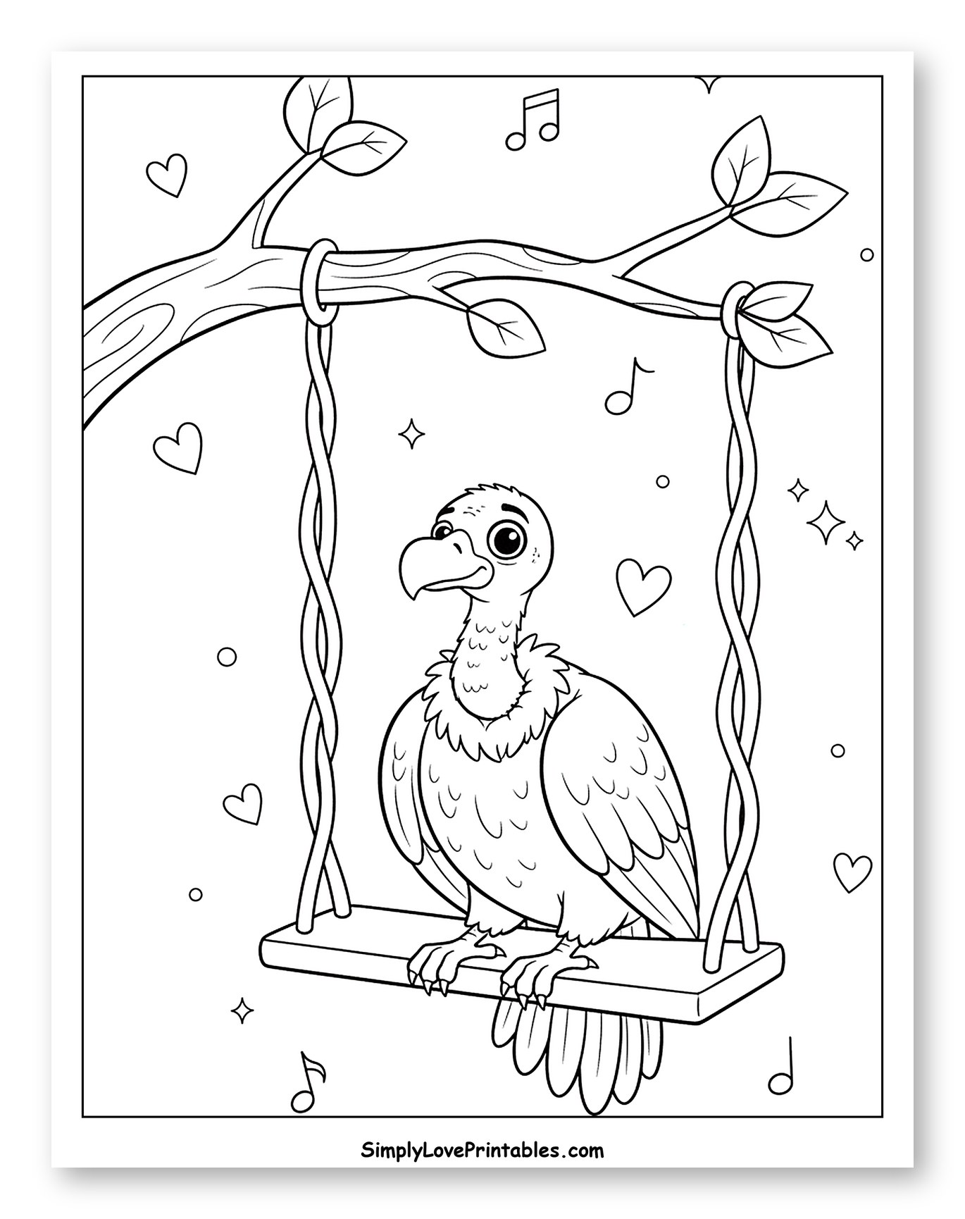 Cute Vulture on a Swing with Music