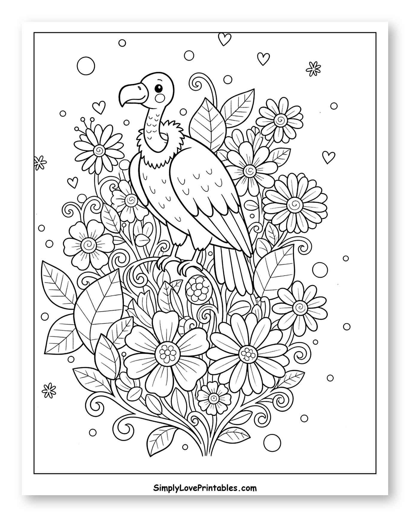 Cute Vulture Perched Among Blooming Flowers