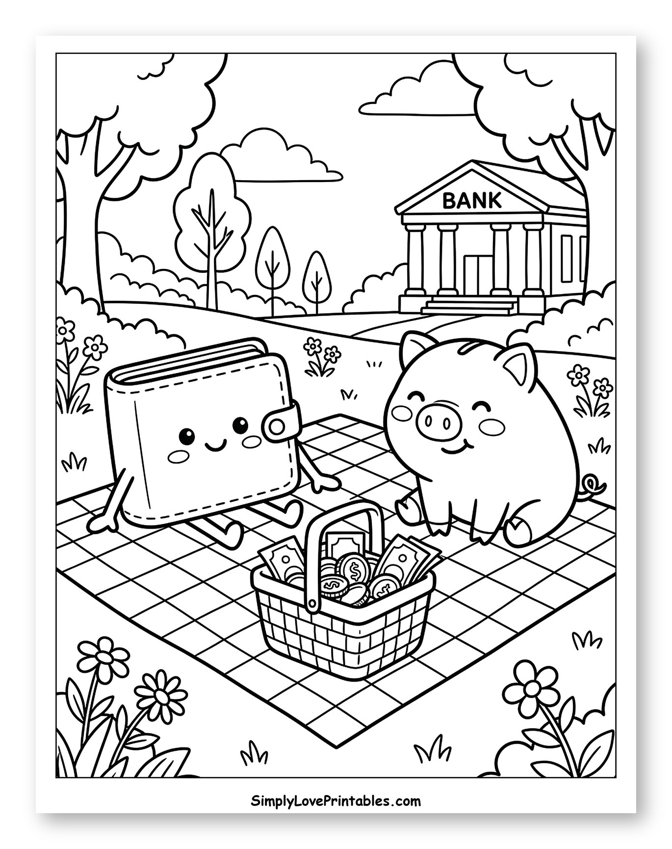 Cute Wallet and Piggy Bank Picnic