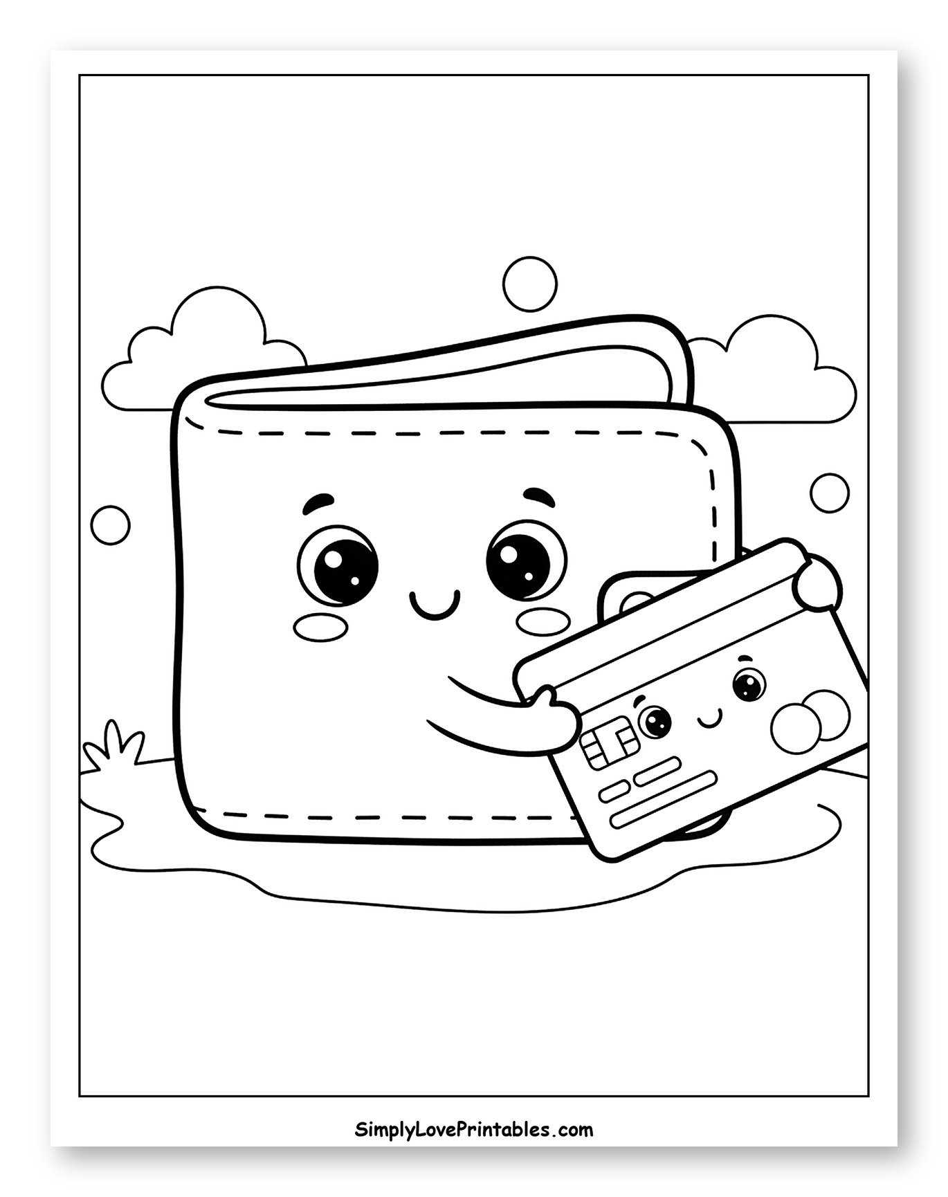 Cute Wallet Holding a Credit Card Coloring Page for Toddlers